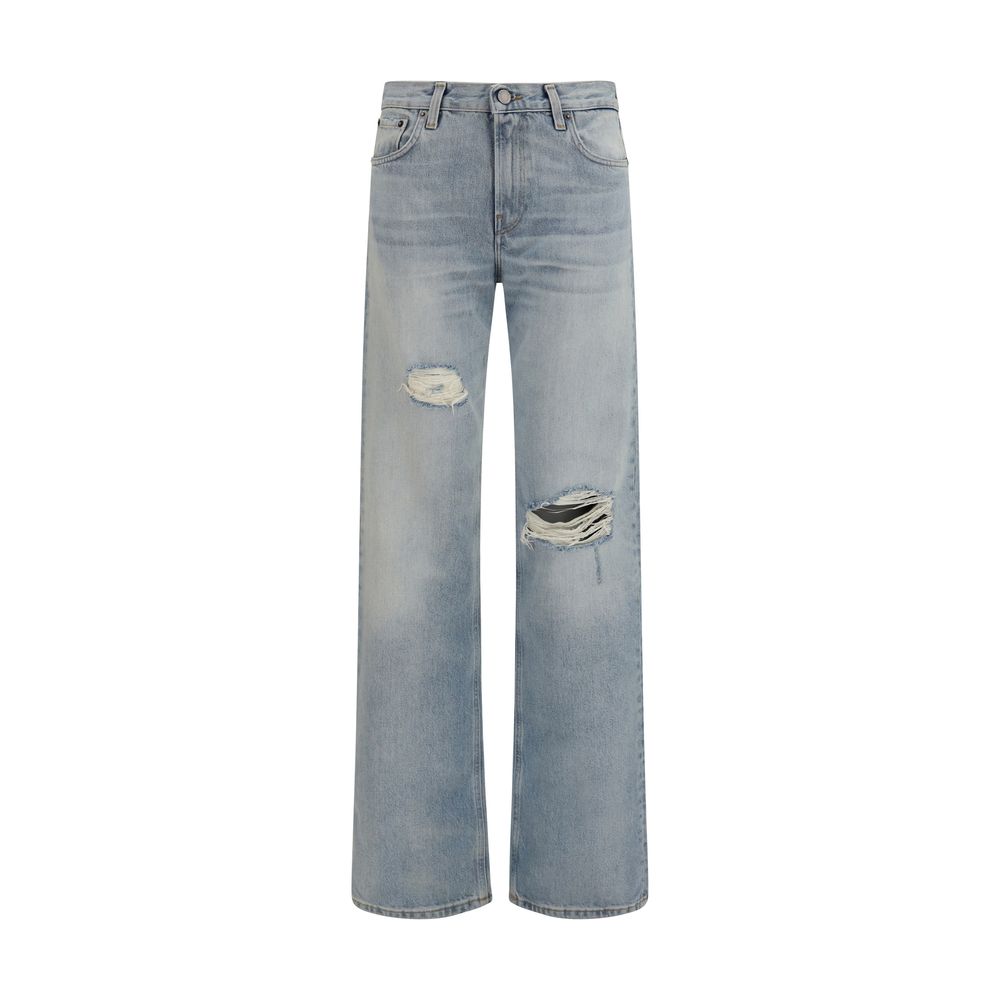 Blue Cotton Straight-Leg Jeans