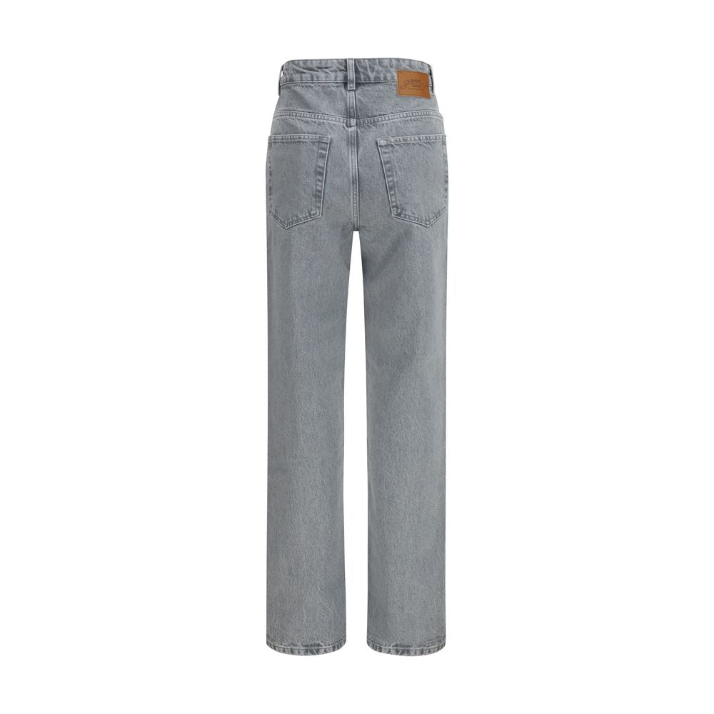 Gray Cotton Straight-Leg Jeans