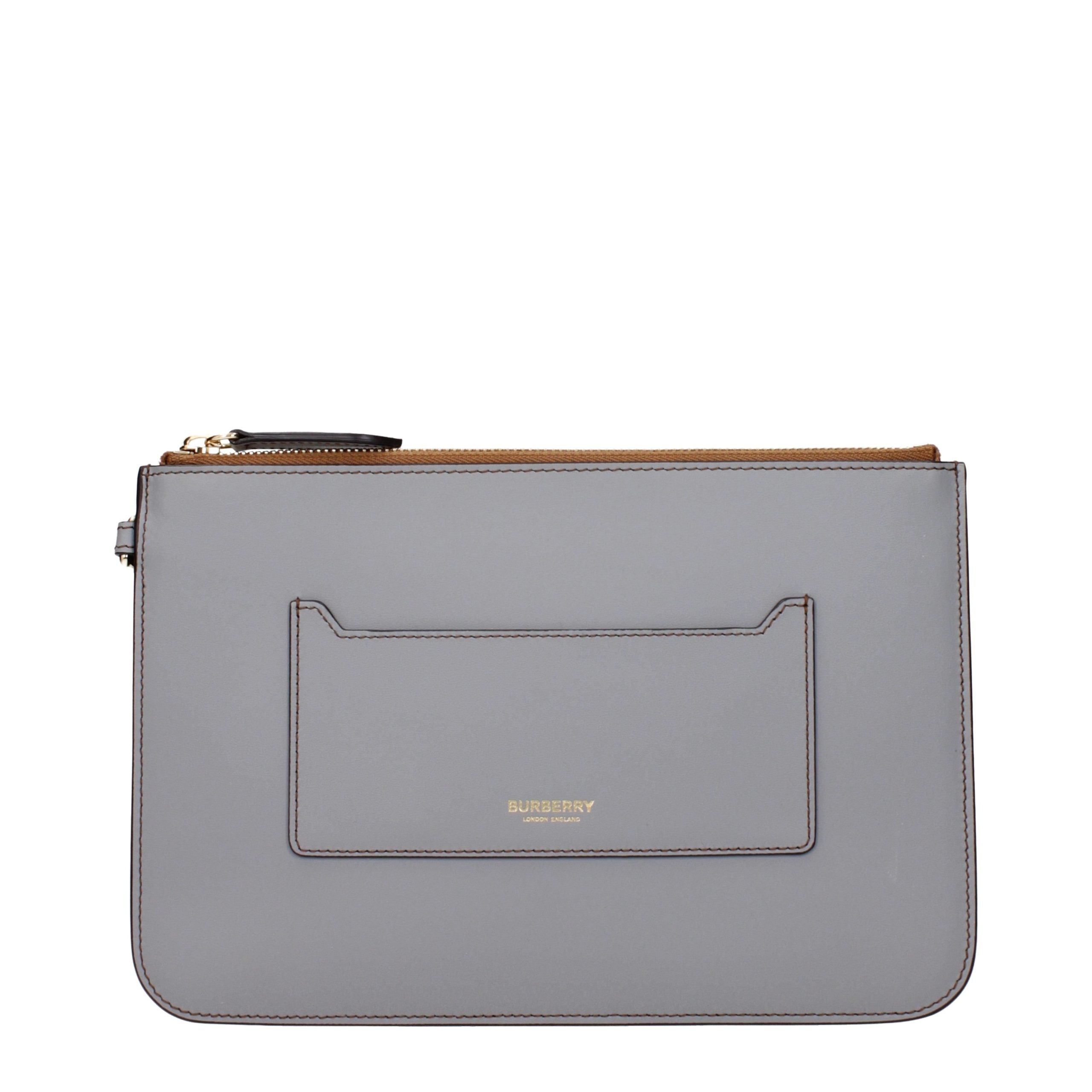Gray Leather Clutch Bag