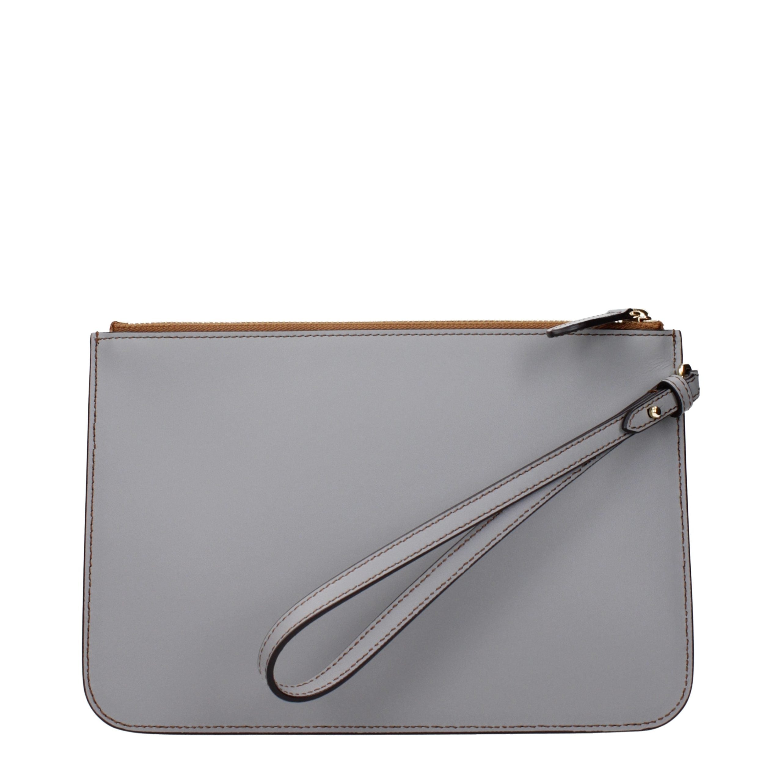 Gray Leather Clutch Bag