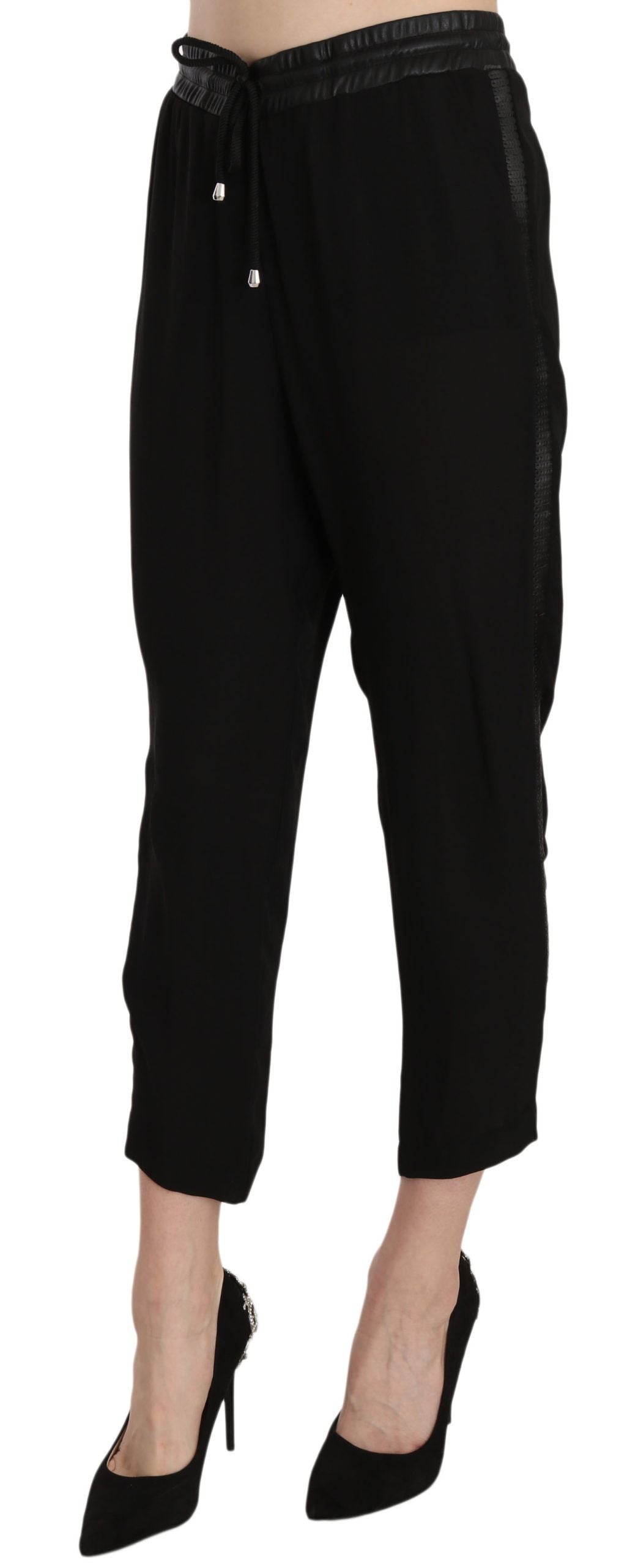 Chic High Waist Cropped Pants in Elegant Black - ventzia