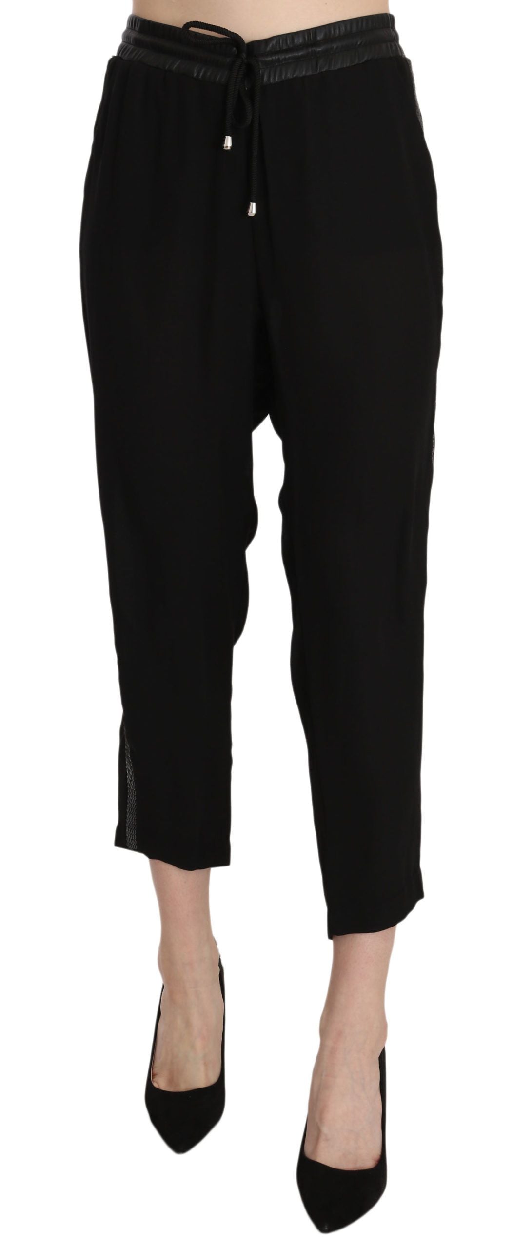 Chic High Waist Cropped Pants in Elegant Black - ventzia