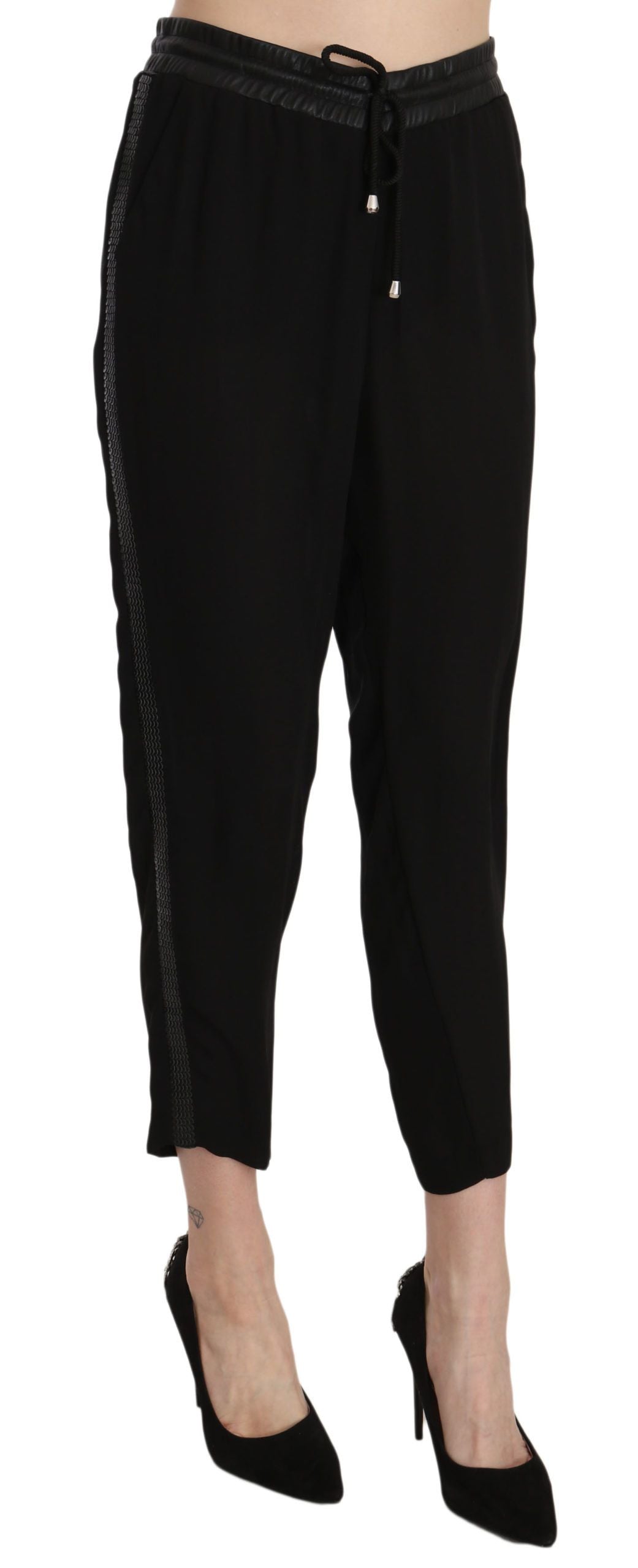 Chic High Waist Cropped Pants in Elegant Black - ventzia