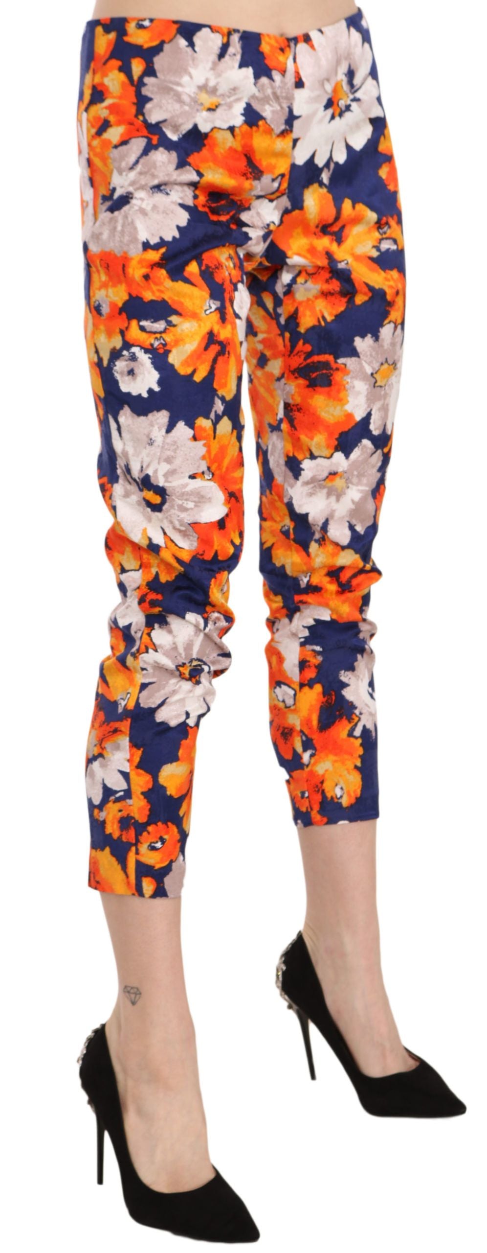 Floral Print Skinny Mid-Waist Pants - ventzia