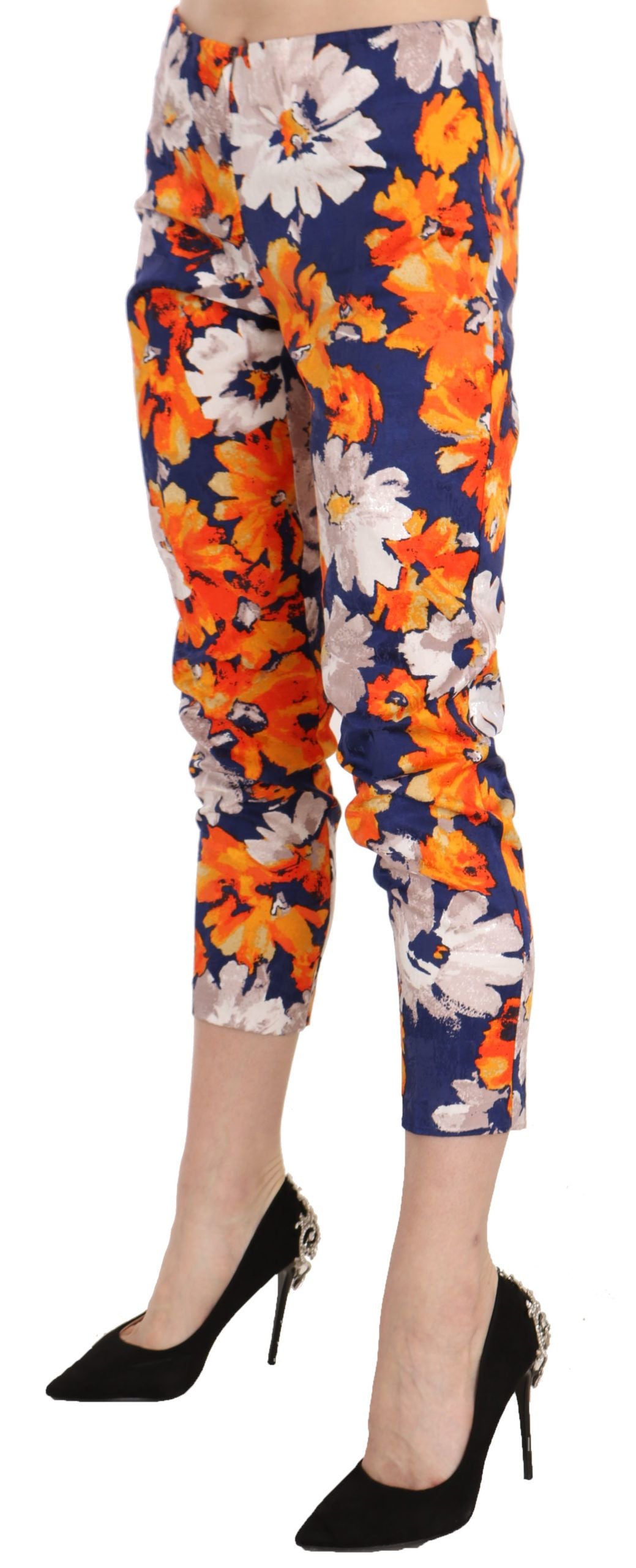 Floral Print Skinny Mid-Waist Pants - ventzia
