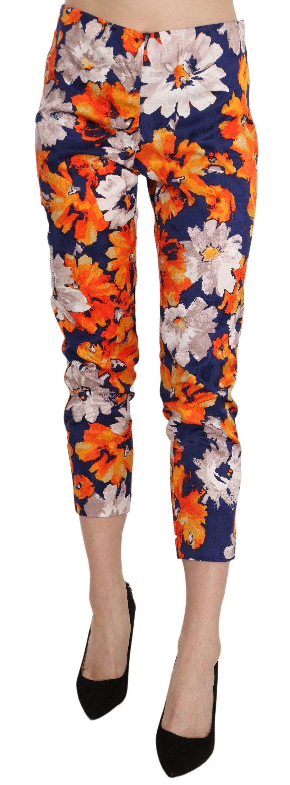Floral Print Skinny Mid-Waist Pants - ventzia