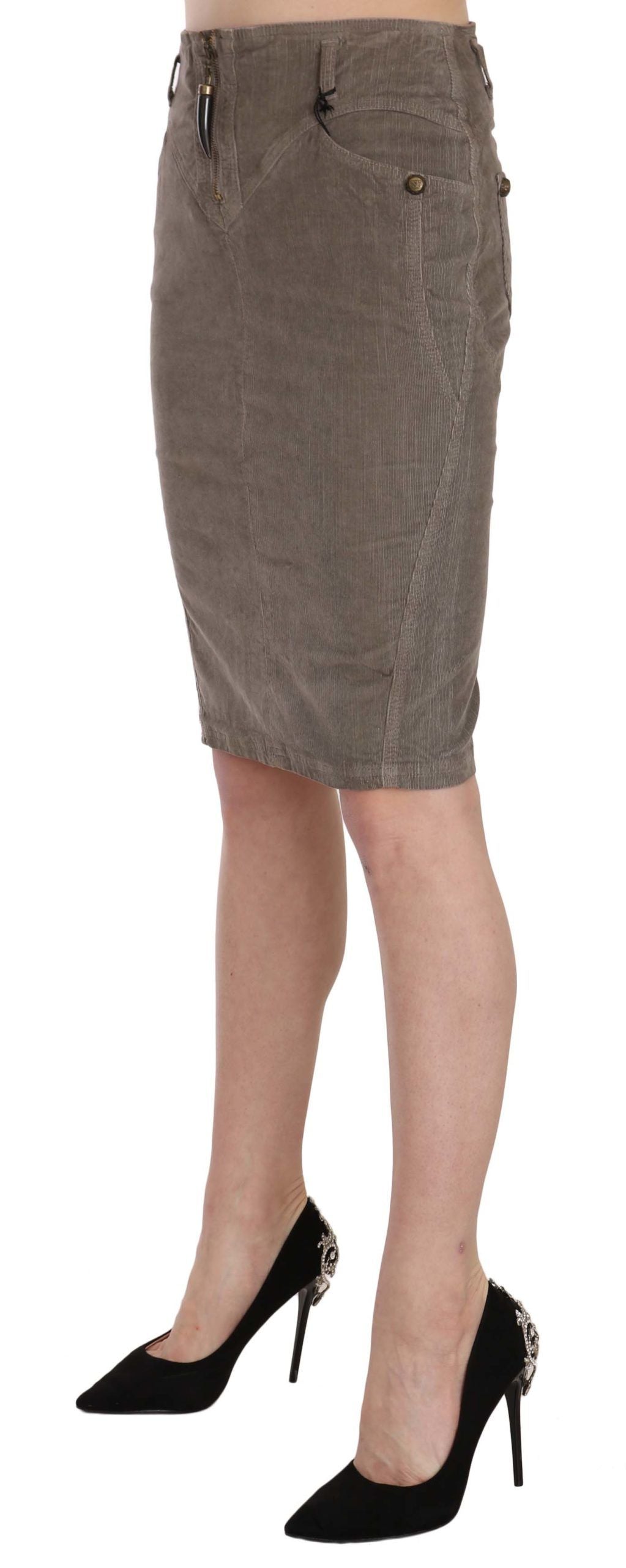 Chic Gray Pencil Skirt with Logo Details - ventzia