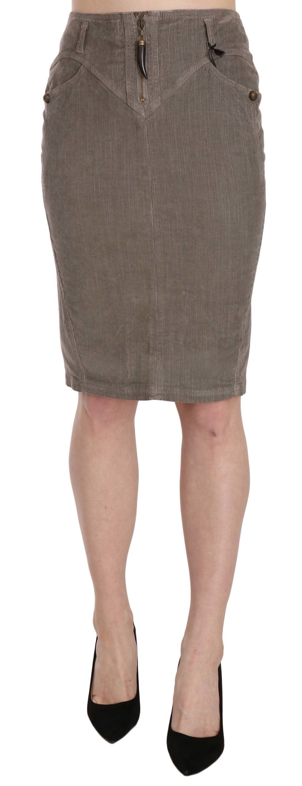 Chic Gray Pencil Skirt with Logo Details - ventzia