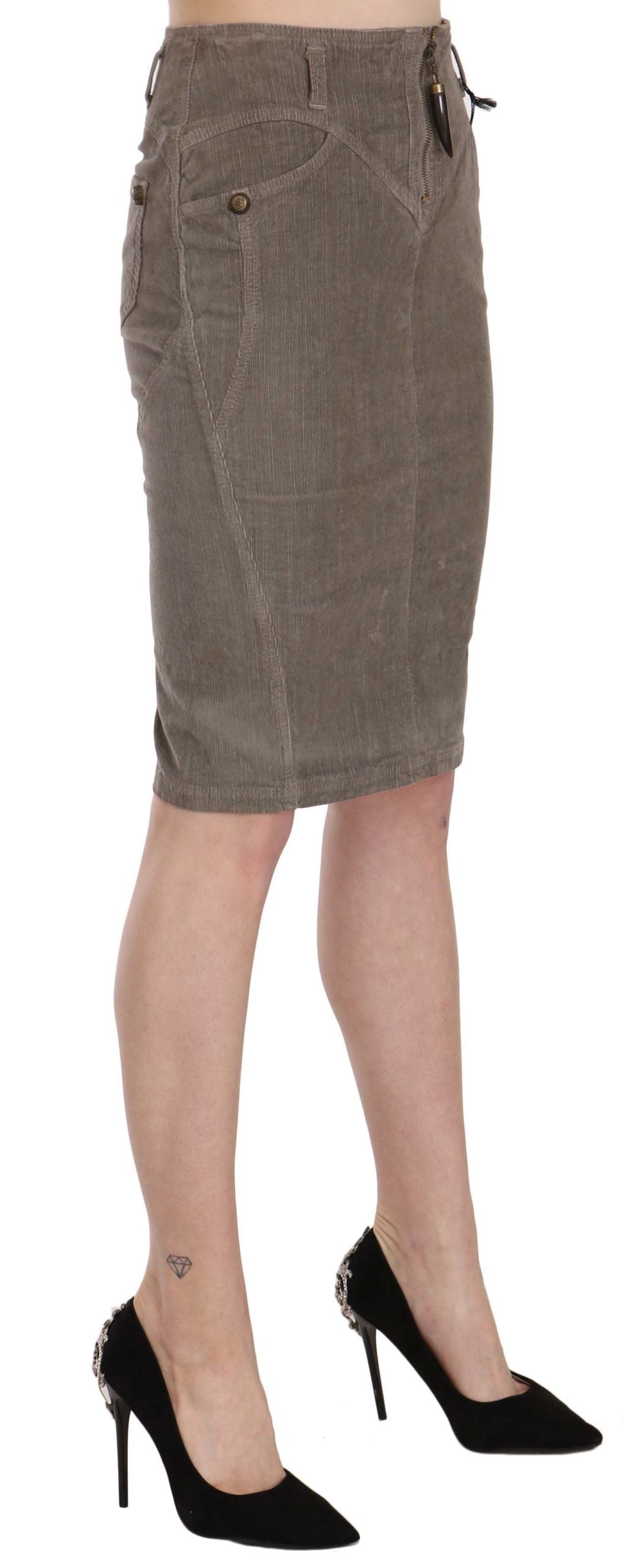 Chic Gray Pencil Skirt with Logo Details - ventzia
