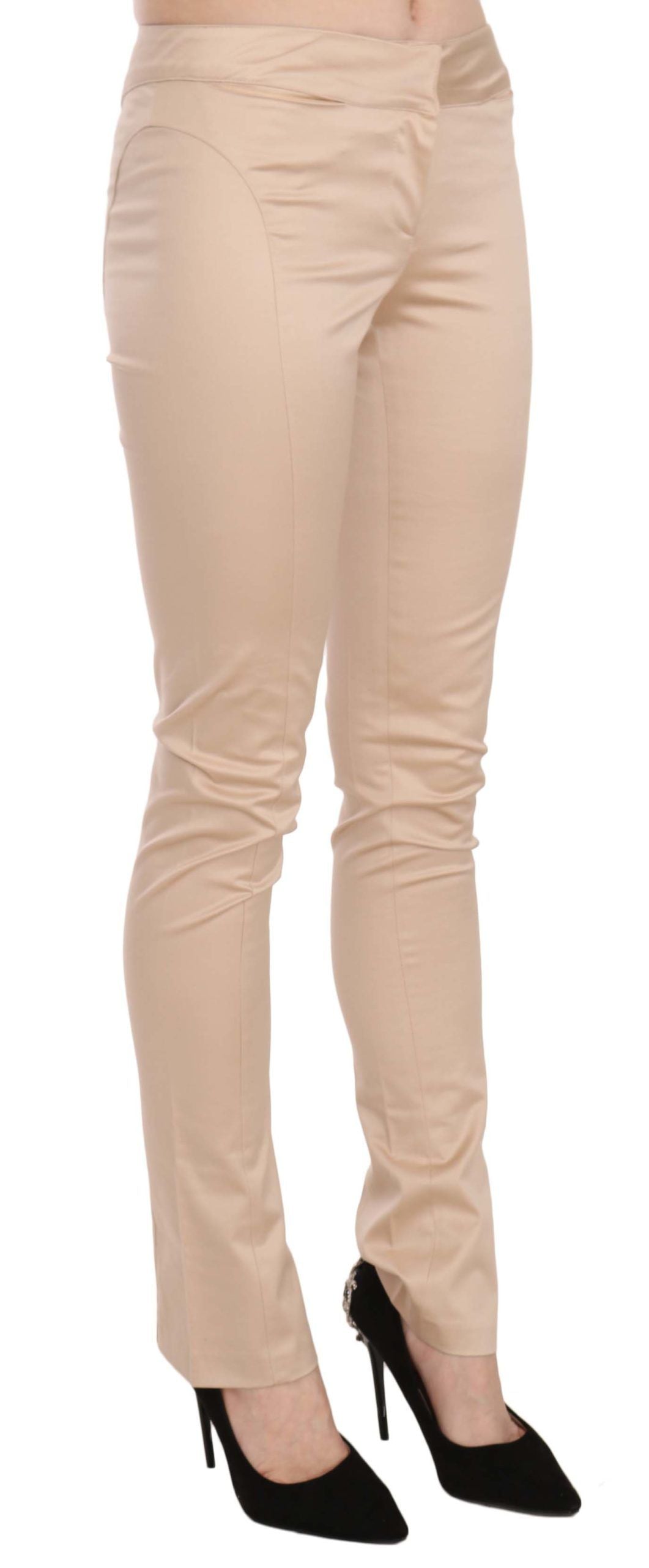 Elegant Cream Low Waist Skinny Trousers - ventzia