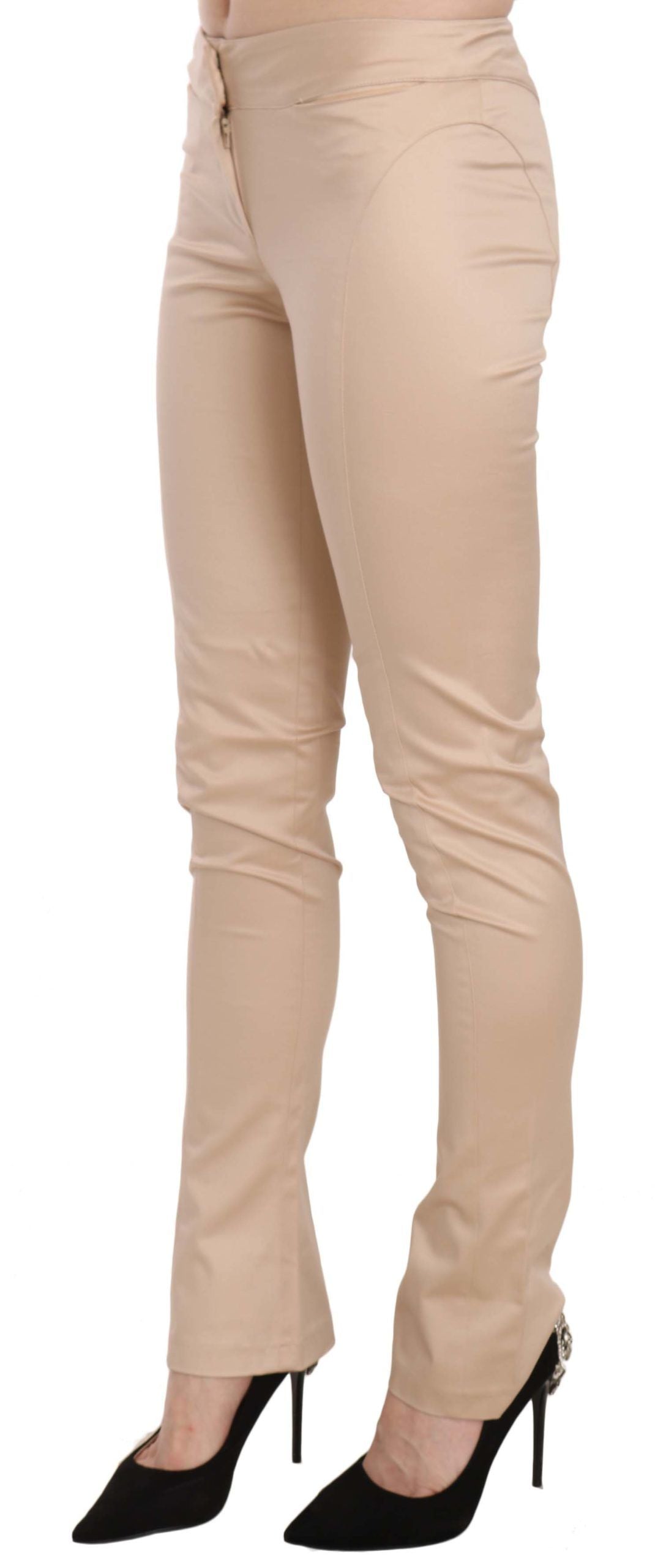 Elegant Cream Low Waist Skinny Trousers - ventzia