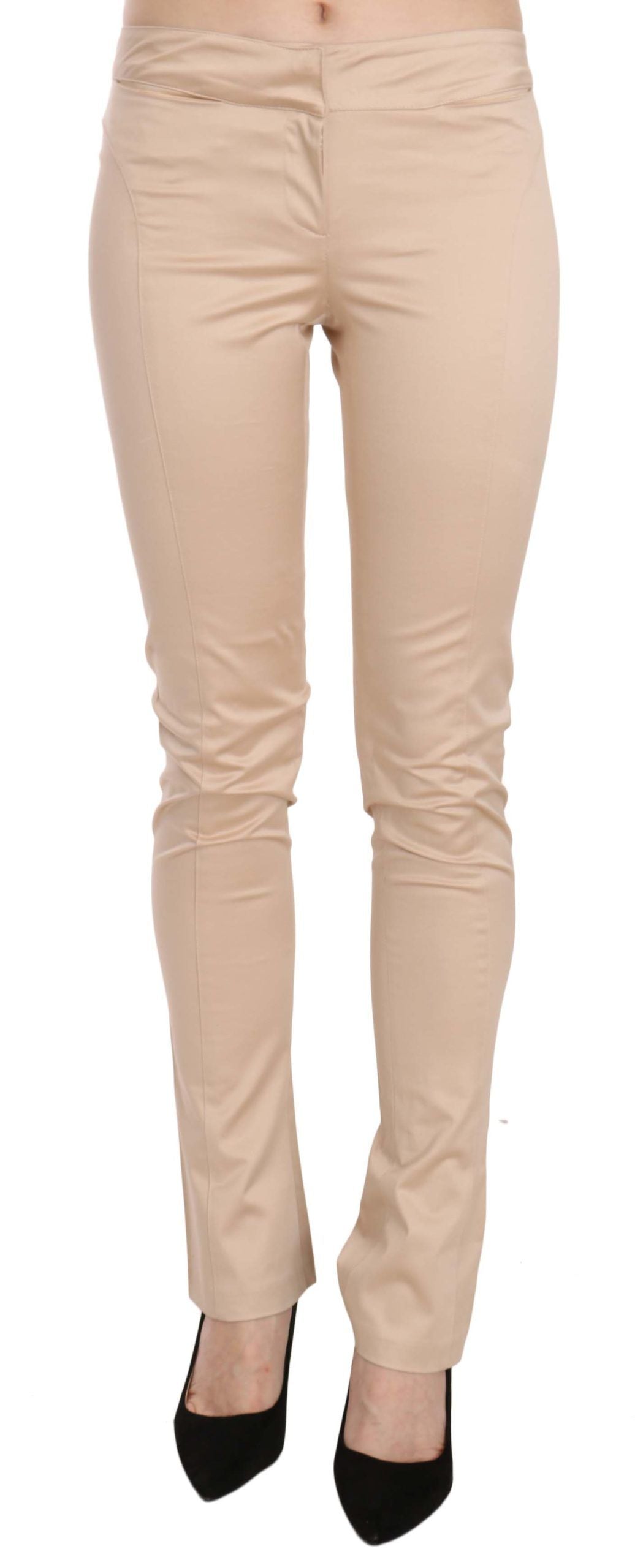 Elegant Cream Low Waist Skinny Trousers - ventzia