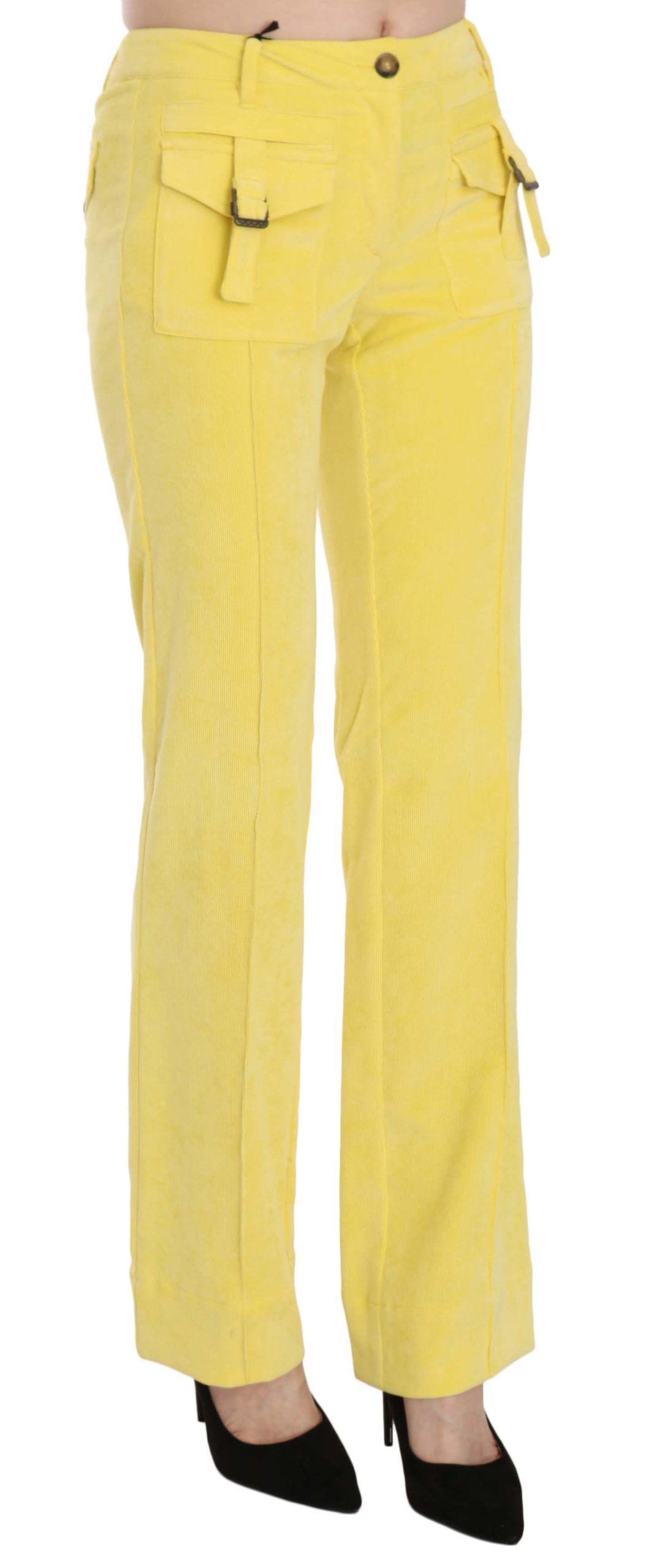 Chic Yellow Corduroy Mid Waist Pants - ventzia