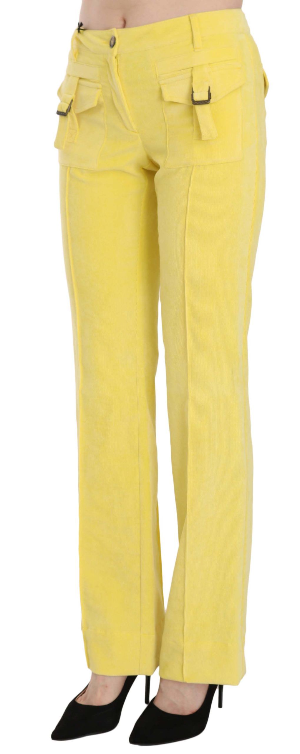 Chic Yellow Corduroy Mid Waist Pants - ventzia