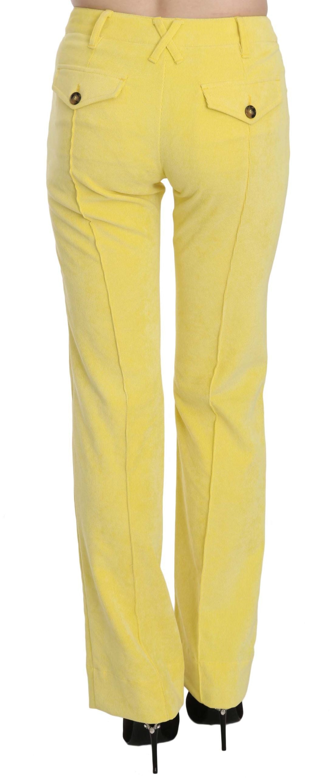 Chic Yellow Corduroy Mid Waist Pants - ventzia