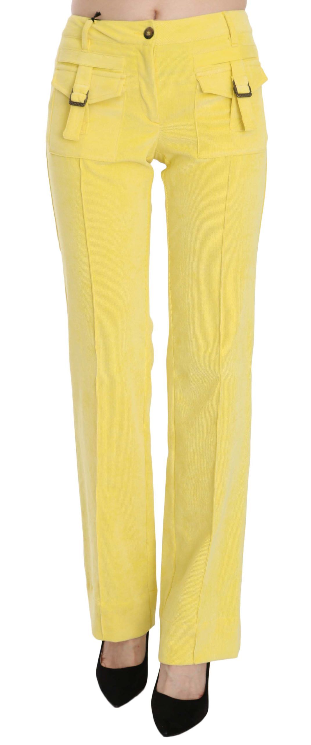 Chic Yellow Corduroy Mid Waist Pants - ventzia