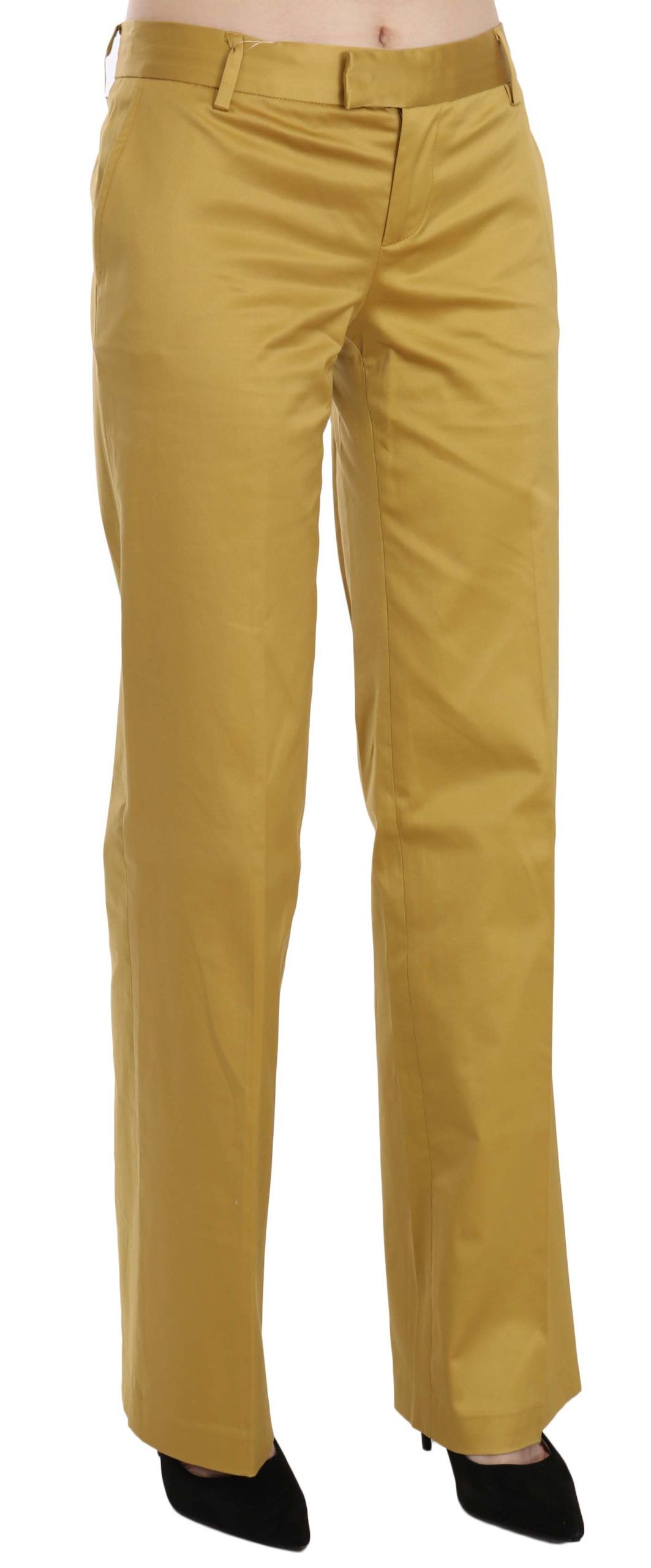 Mustard Mid Waist Tailored Cotton Pants - ventzia