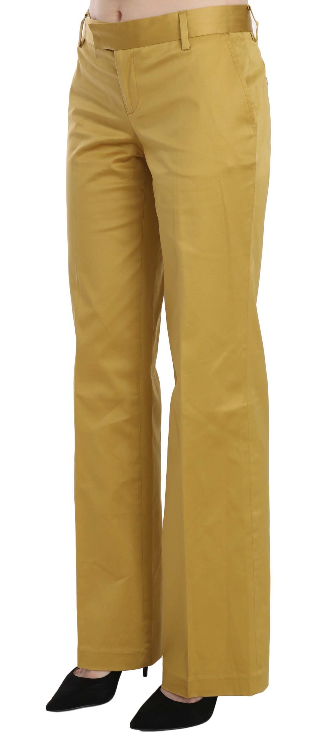 Mustard Mid Waist Tailored Cotton Pants - ventzia