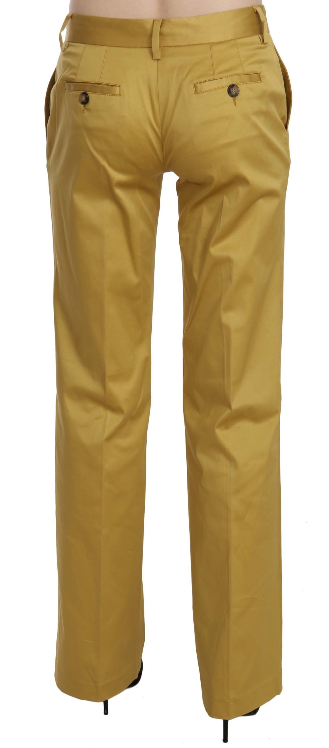 Mustard Mid Waist Tailored Cotton Pants - ventzia