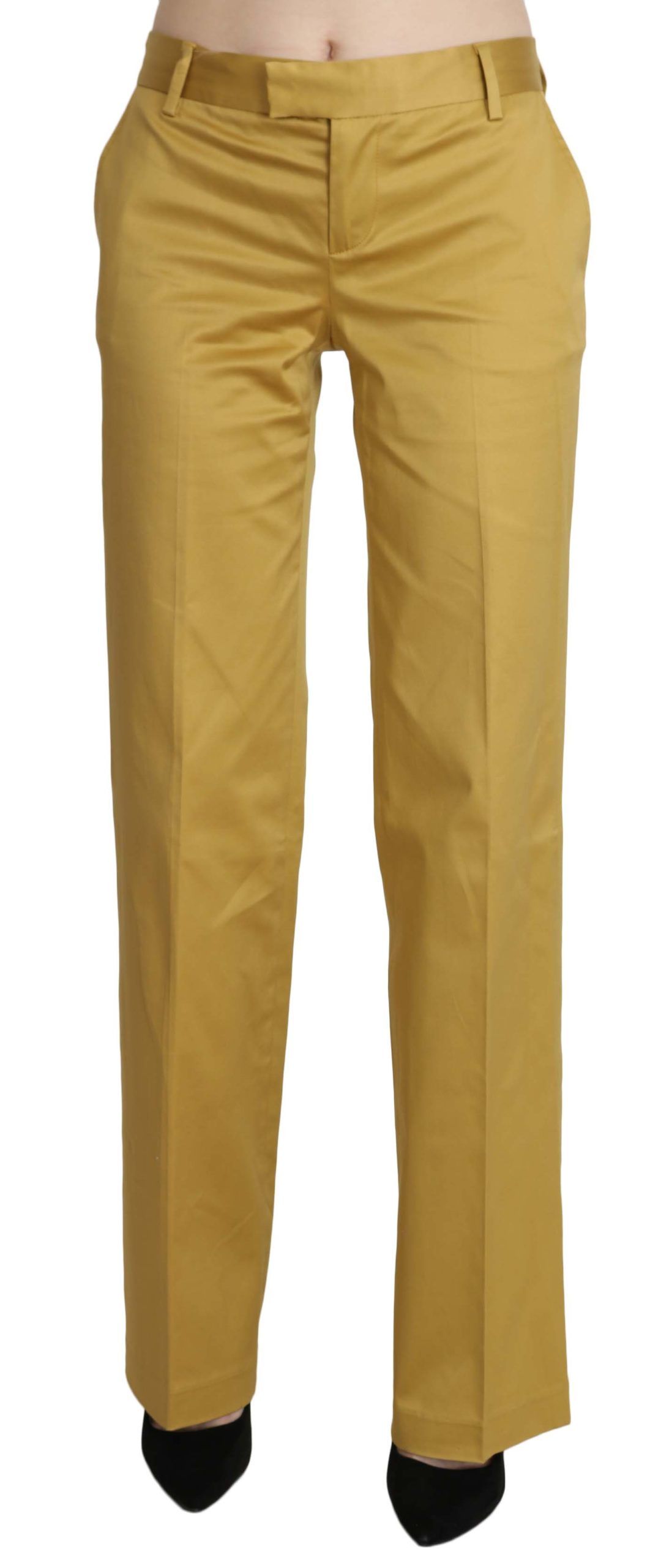Mustard Mid Waist Tailored Cotton Pants - ventzia