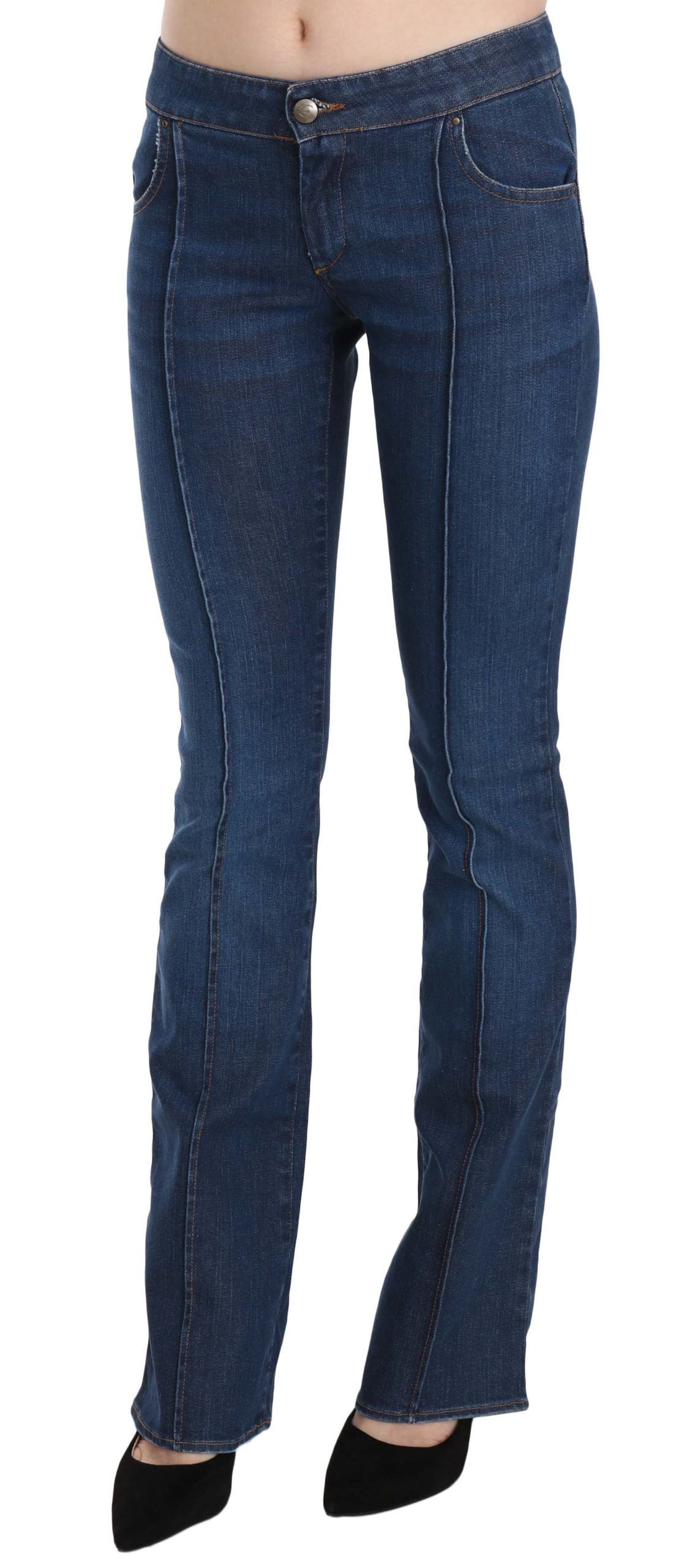 Chic Blue Washed Boot Cut Denim Pants - ventzia