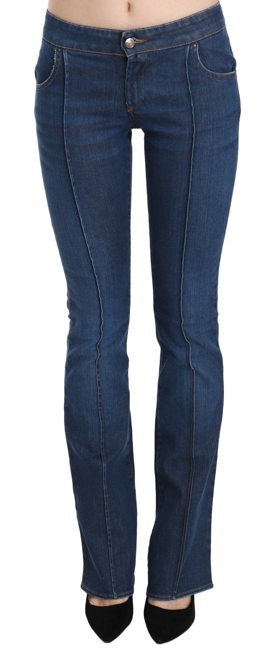 Chic Blue Washed Boot Cut Denim Pants - ventzia