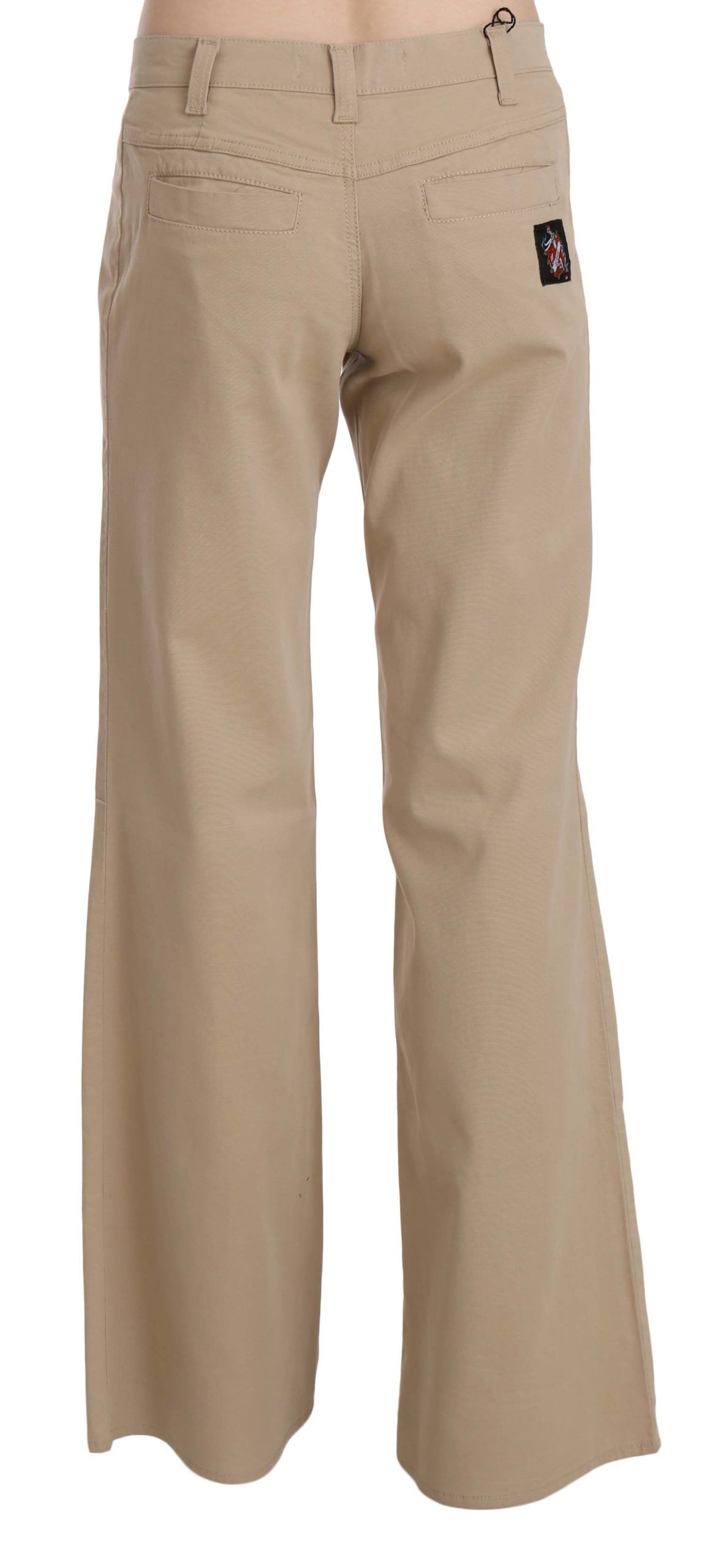 Beige Mid Waist Flared Luxury Trousers - ventzia