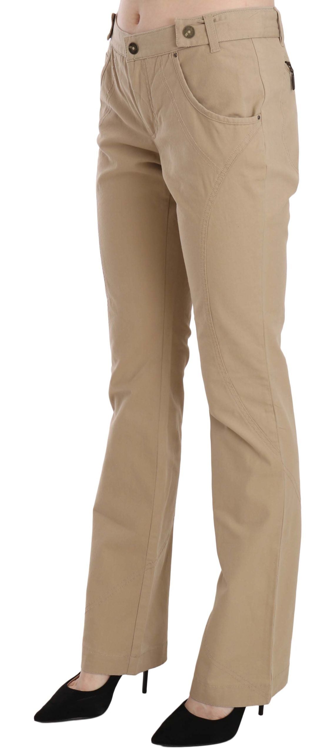 Beige Mid Waist Straight Leg Pants - ventzia