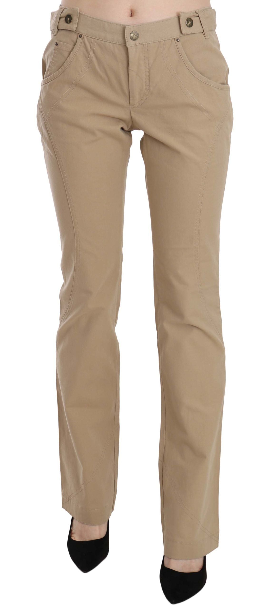 Beige Mid Waist Straight Leg Pants - ventzia