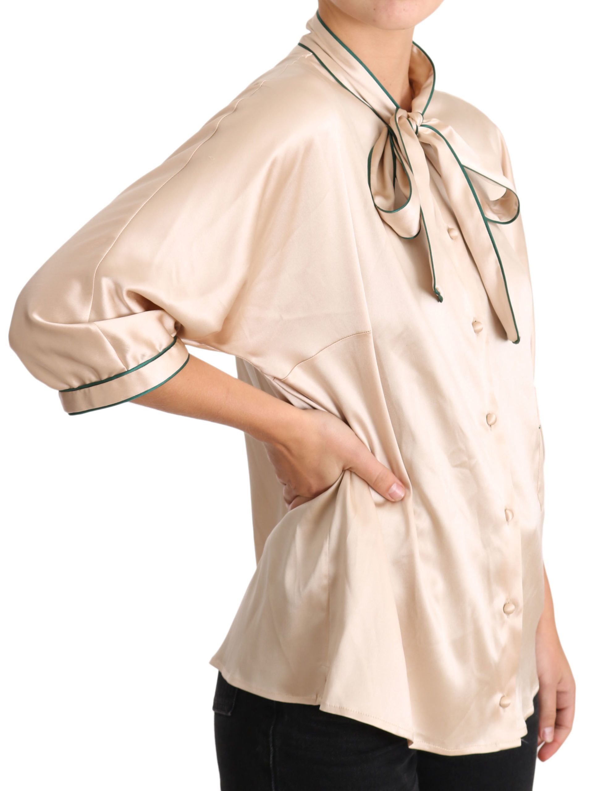 Elegant Beige Silk Blend Blouse Top - ventzia