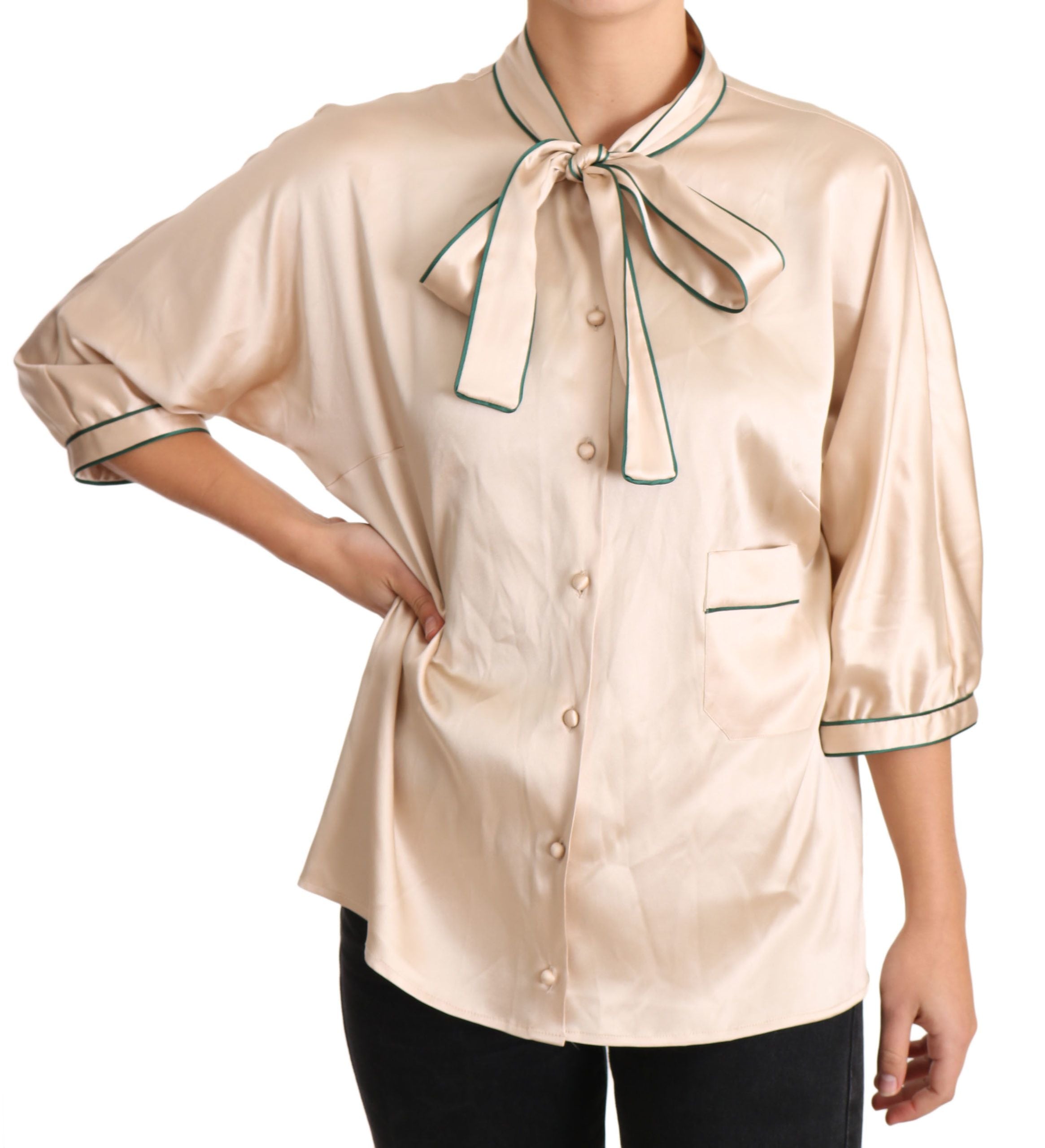 Elegant Beige Silk Blend Blouse Top - ventzia