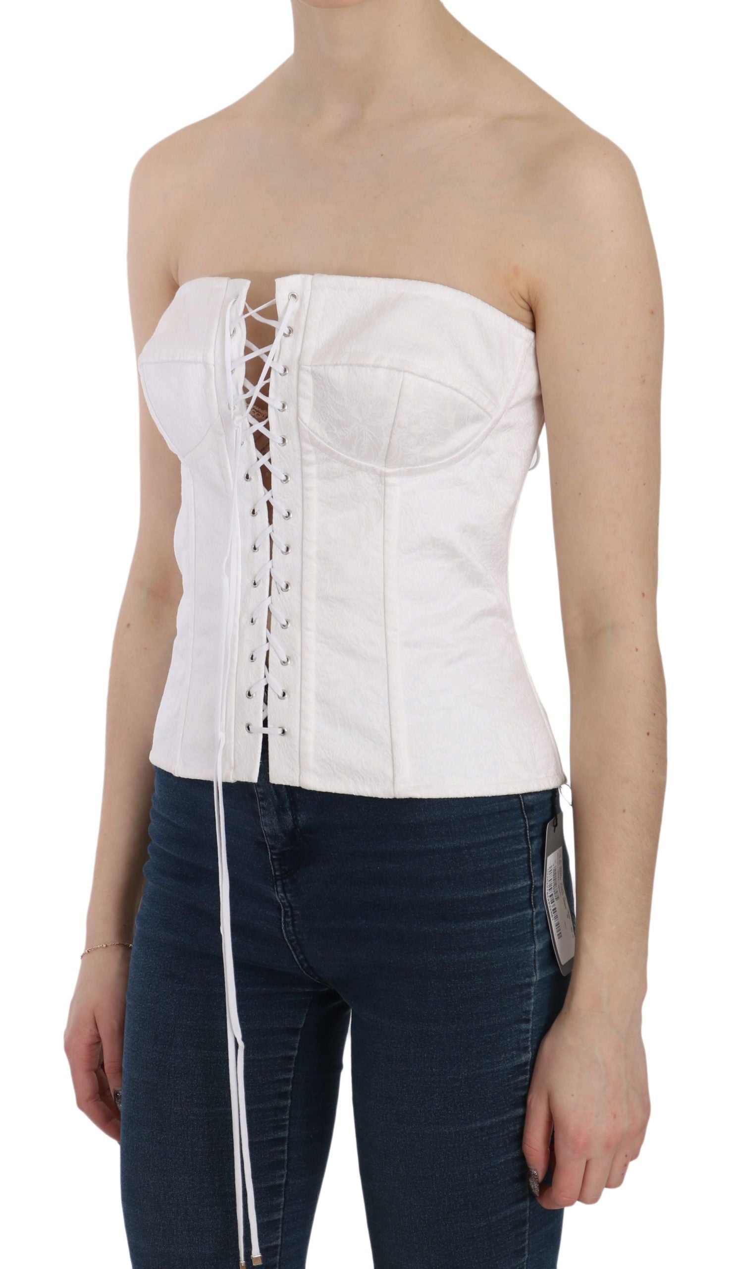 Elegant White Strapless Corset Top - ventzia