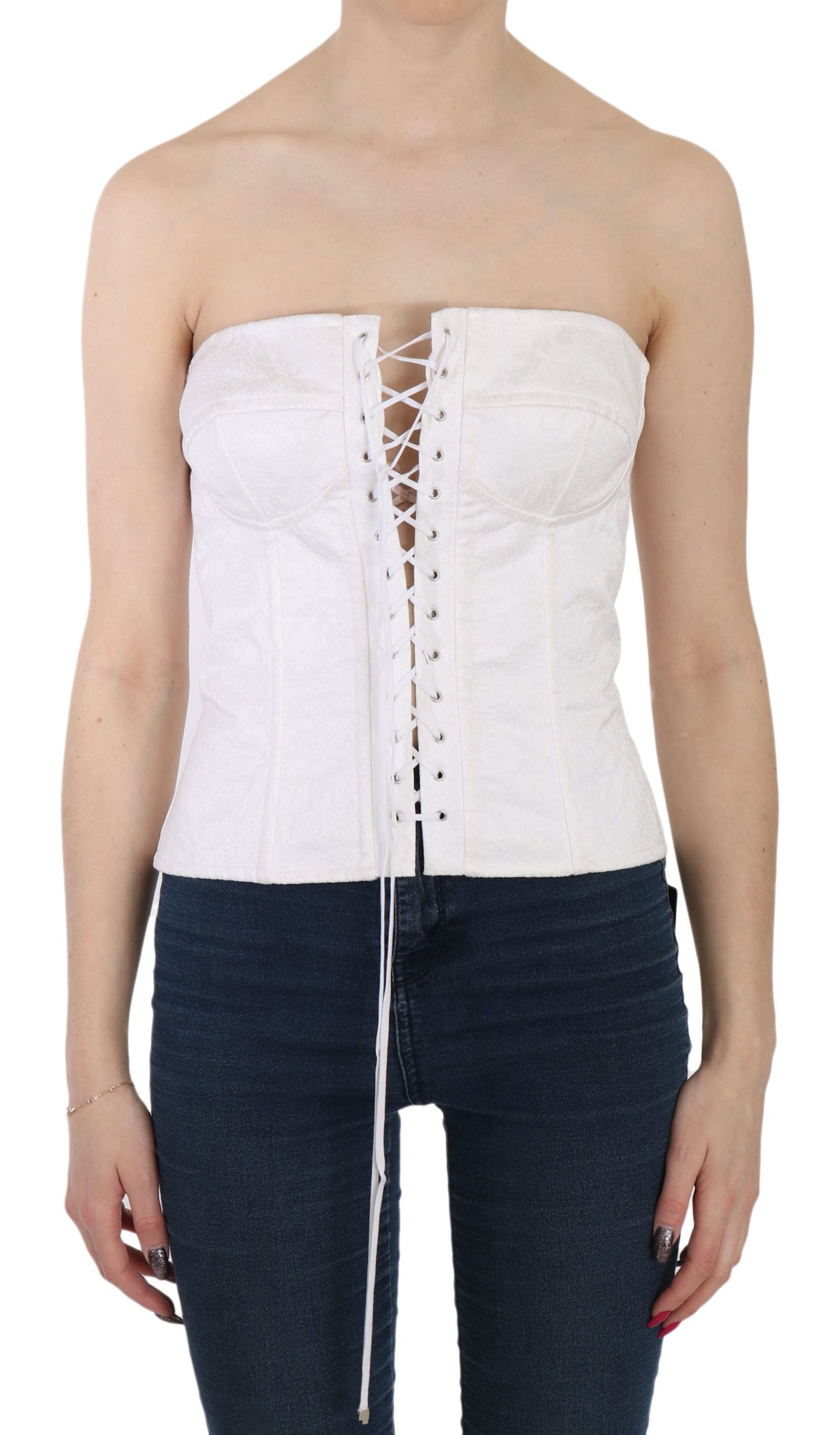 Elegant White Strapless Corset Top - ventzia