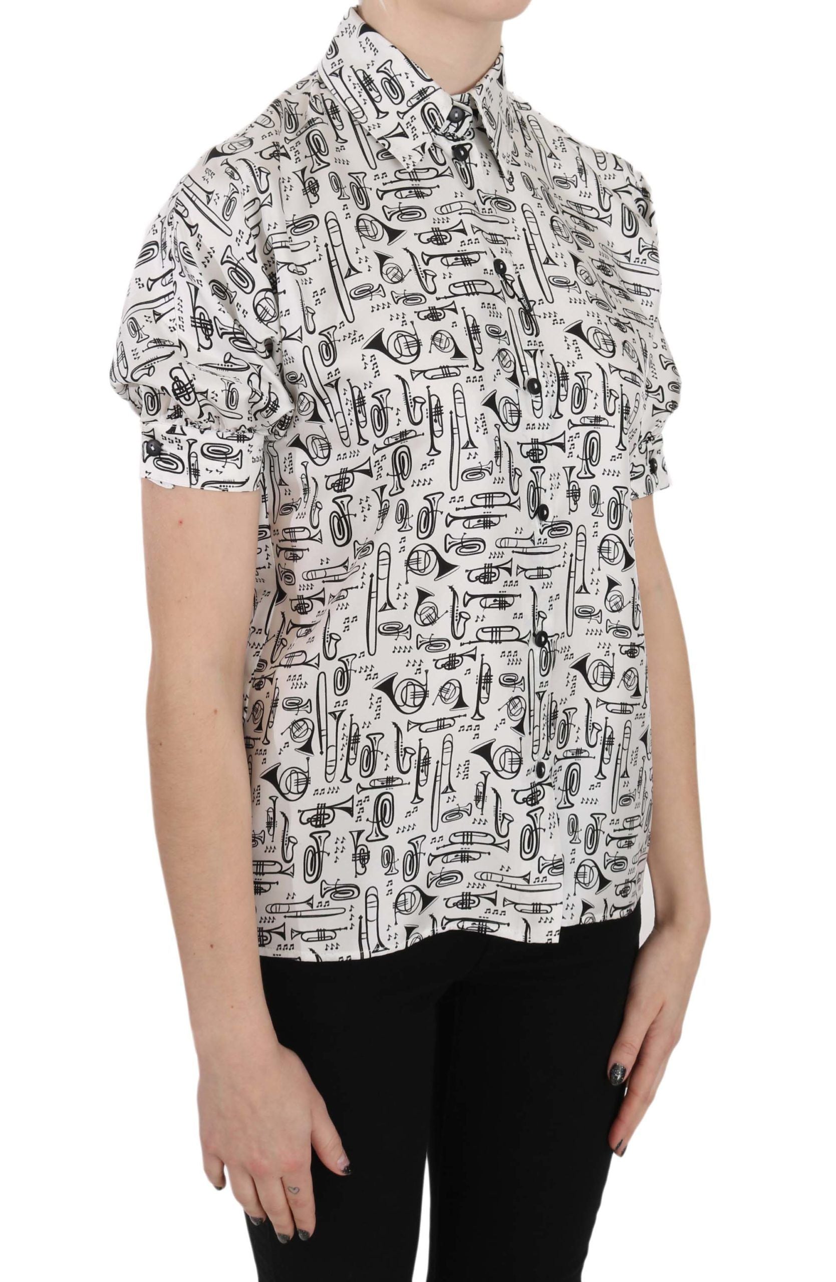 Elegant Trumpet Print Silk Blouse - ventzia