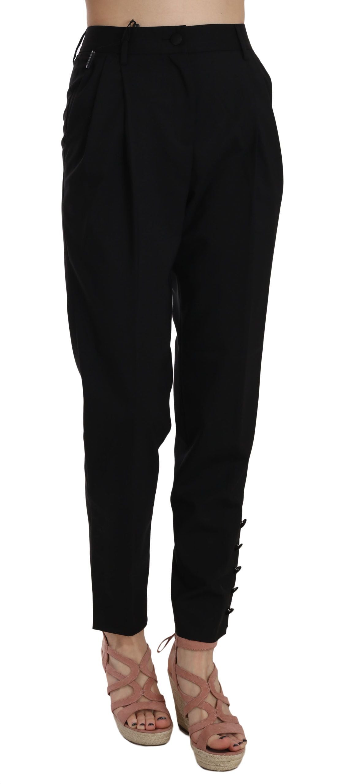 Elegant Pleated Tapered Black Trousers - ventzia
