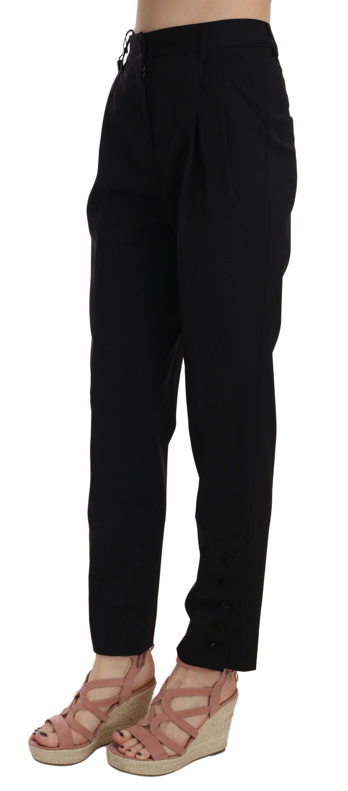Elegant Pleated Tapered Black Trousers - ventzia