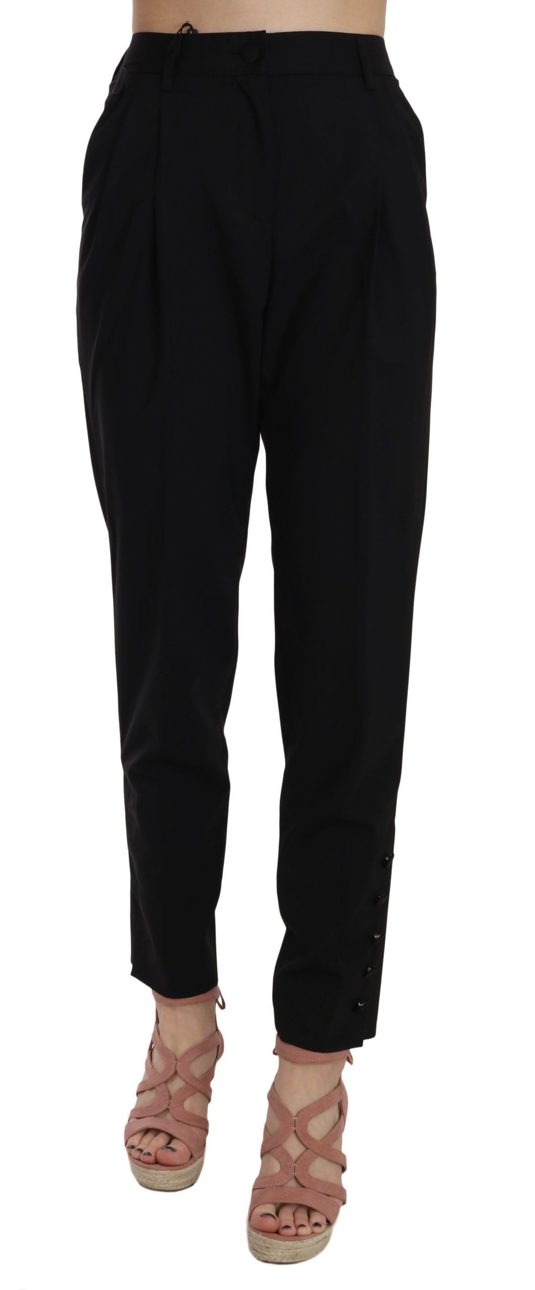 Elegant Pleated Tapered Black Trousers - ventzia