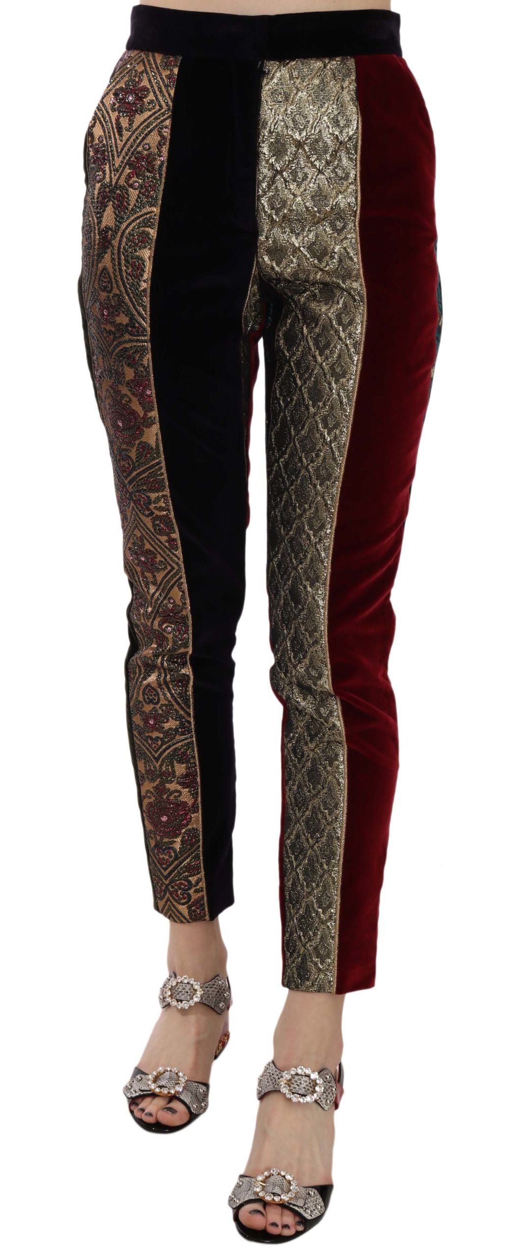 Elegant Multicolor Jacquard Cropped Pants - ventzia