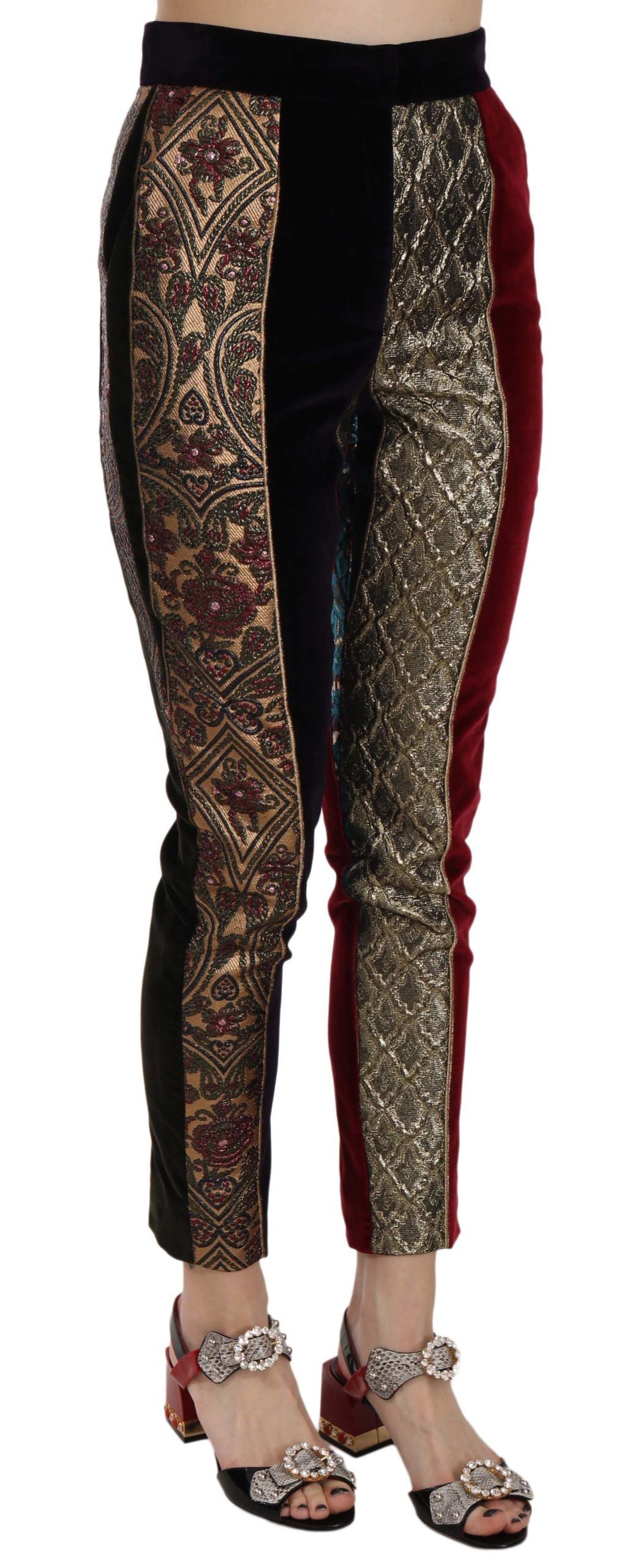 Elegant Multicolor Jacquard Cropped Pants - ventzia