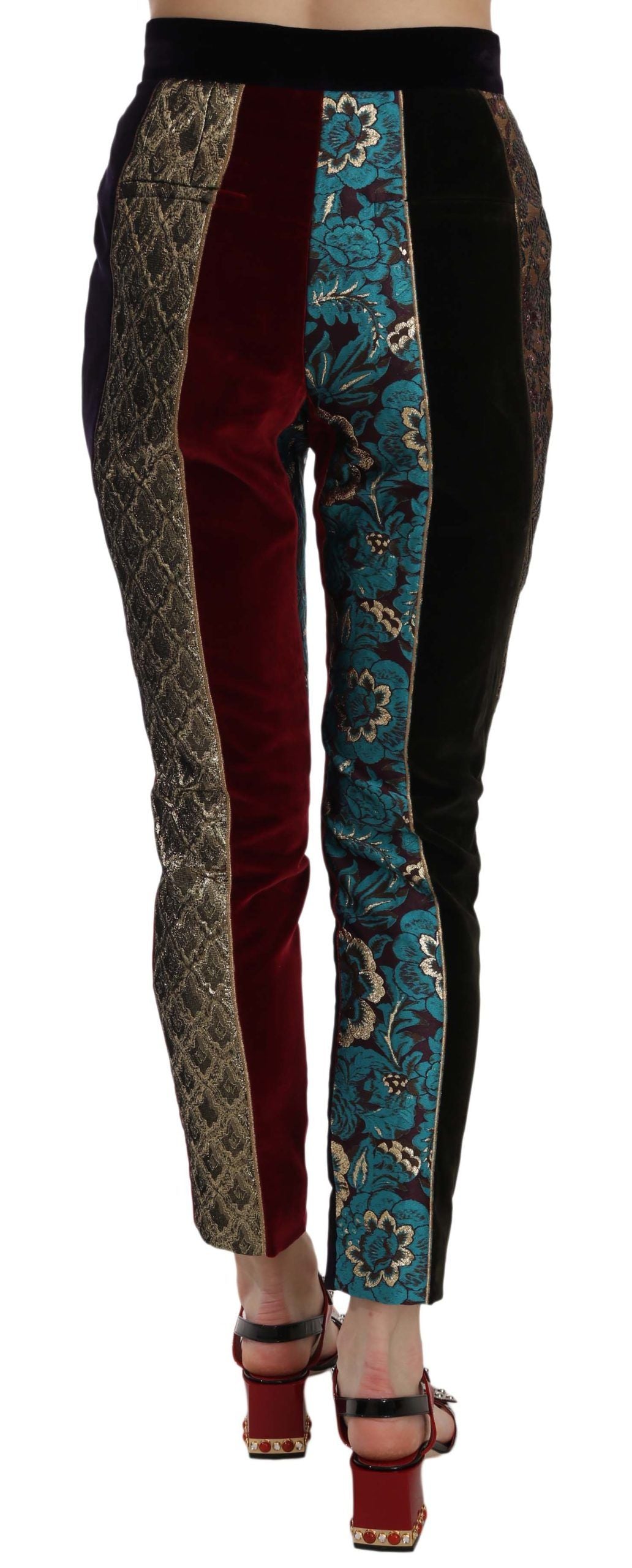 Elegant Multicolor Jacquard Cropped Pants - ventzia