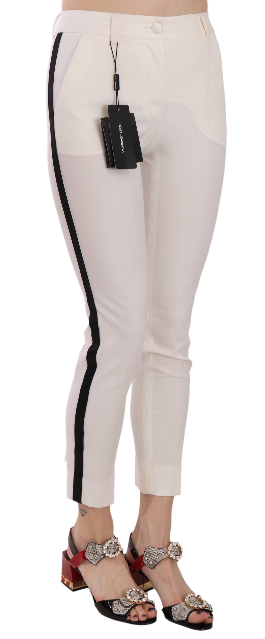 Elegant Side Stripe Cropped Wool Trousers - ventzia