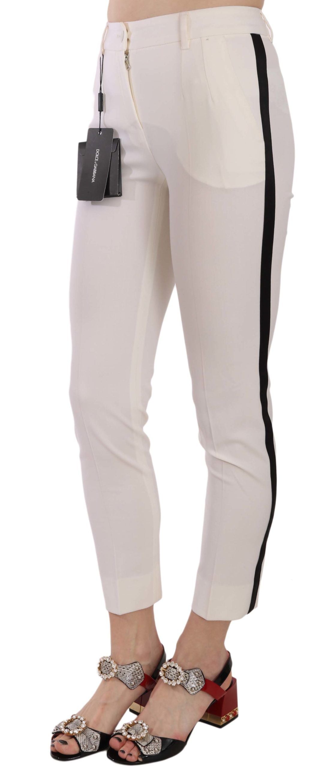 Elegant Side Stripe Cropped Wool Trousers - ventzia