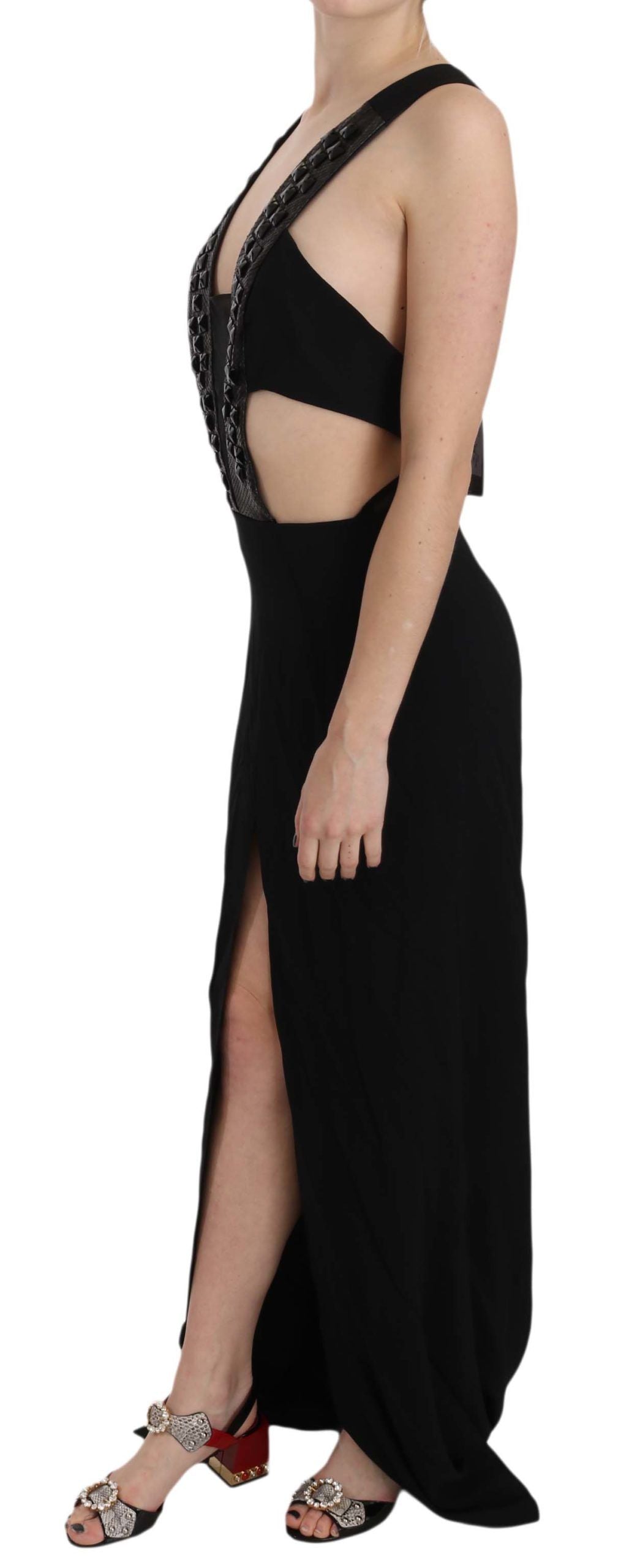 Elegant Flare Maxi Evening Dress with Crystal Accents - ventzia