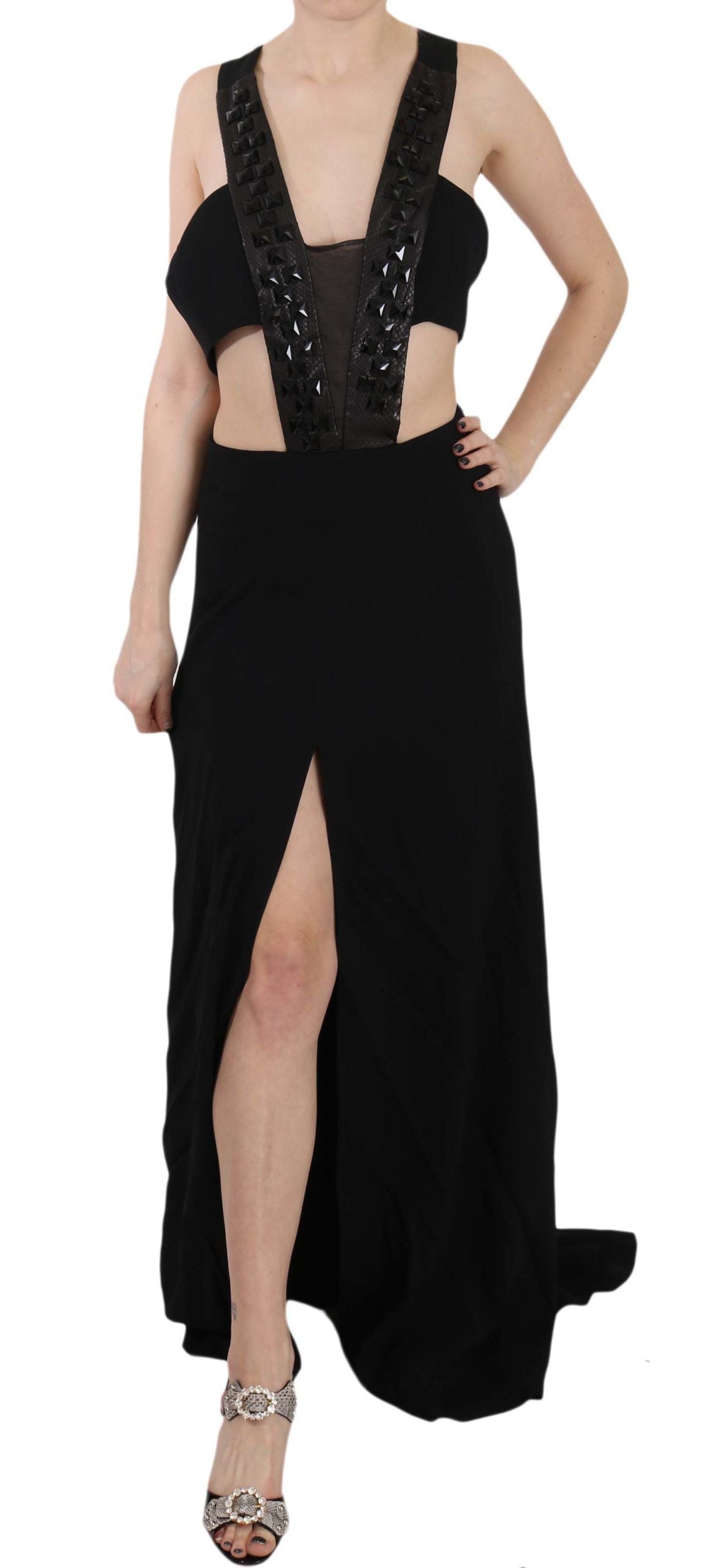 Elegant Flare Maxi Evening Dress with Crystal Accents - ventzia