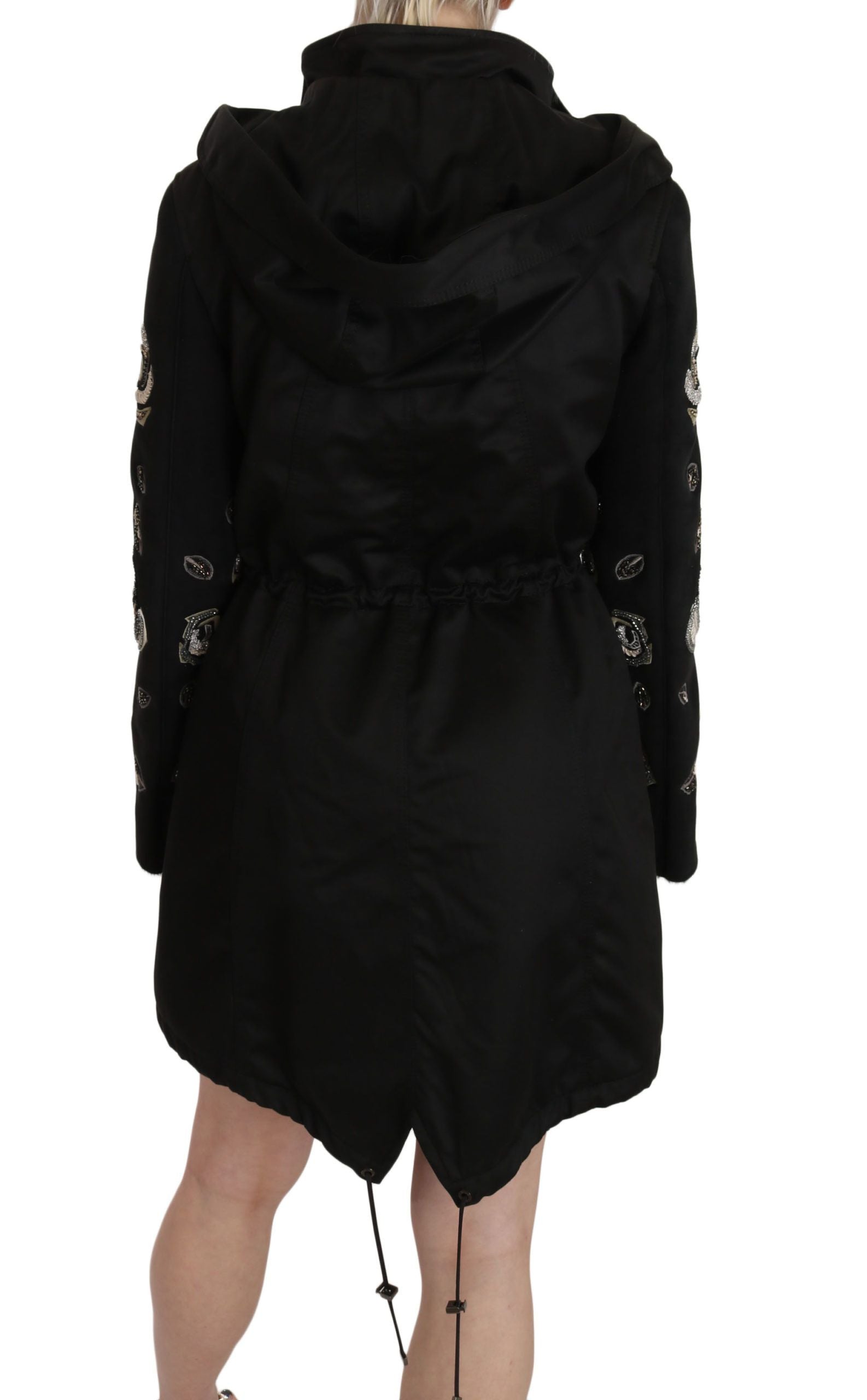 Elegant Black Beaded Parka Jacket for Women - ventzia