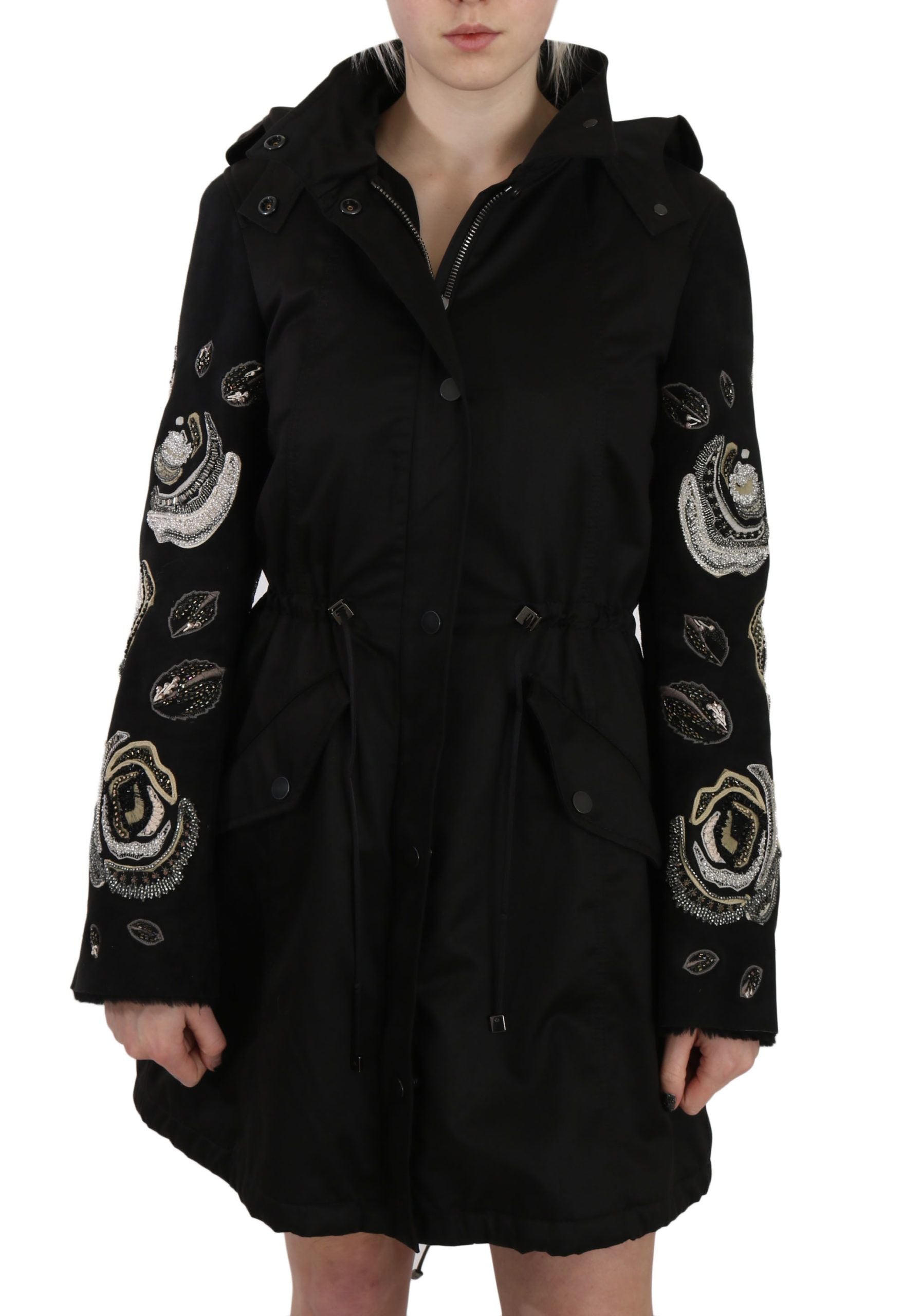 Elegant Black Beaded Parka Jacket for Women - ventzia