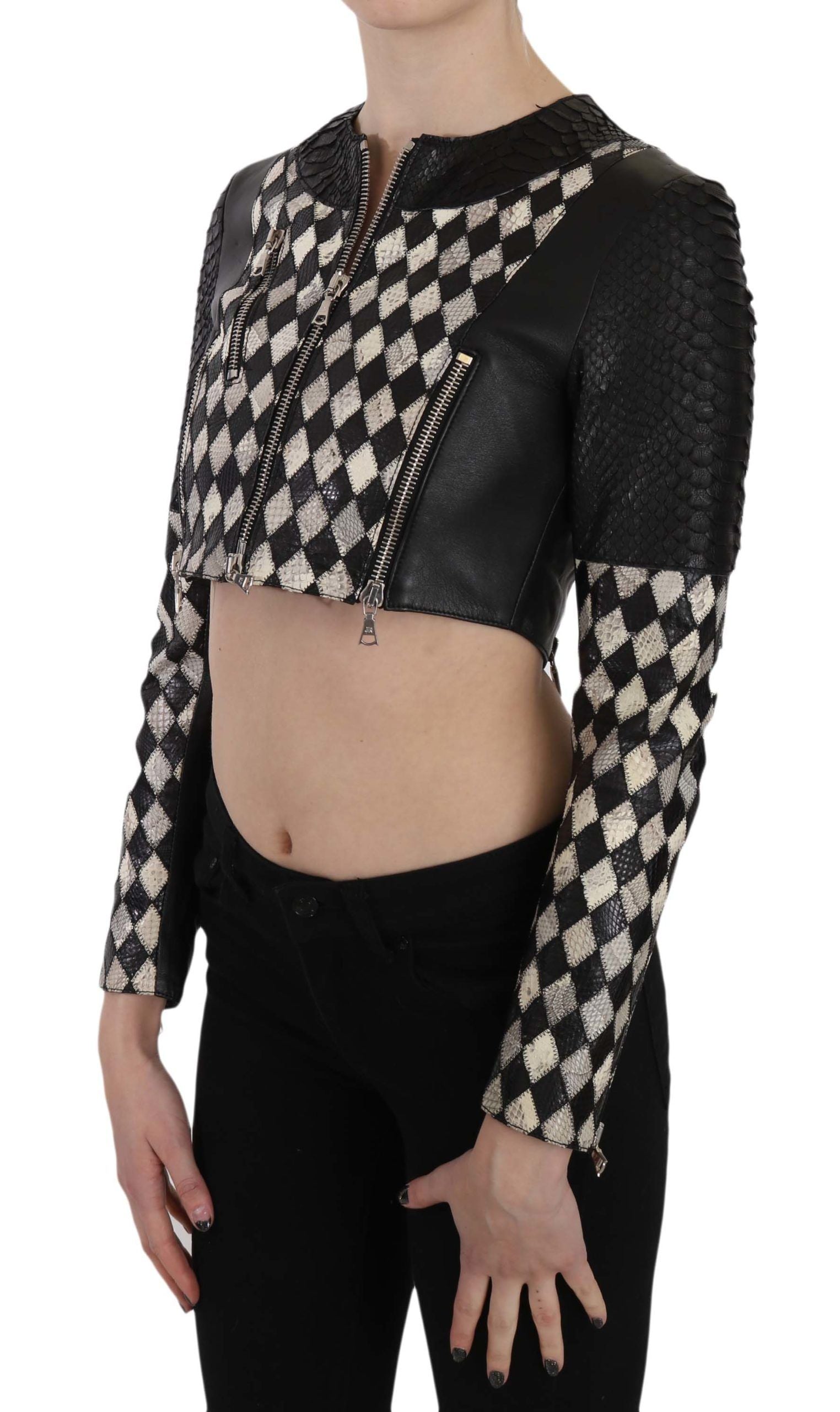 Chic Biker-Inspired Cropped Leather Jacket - ventzia