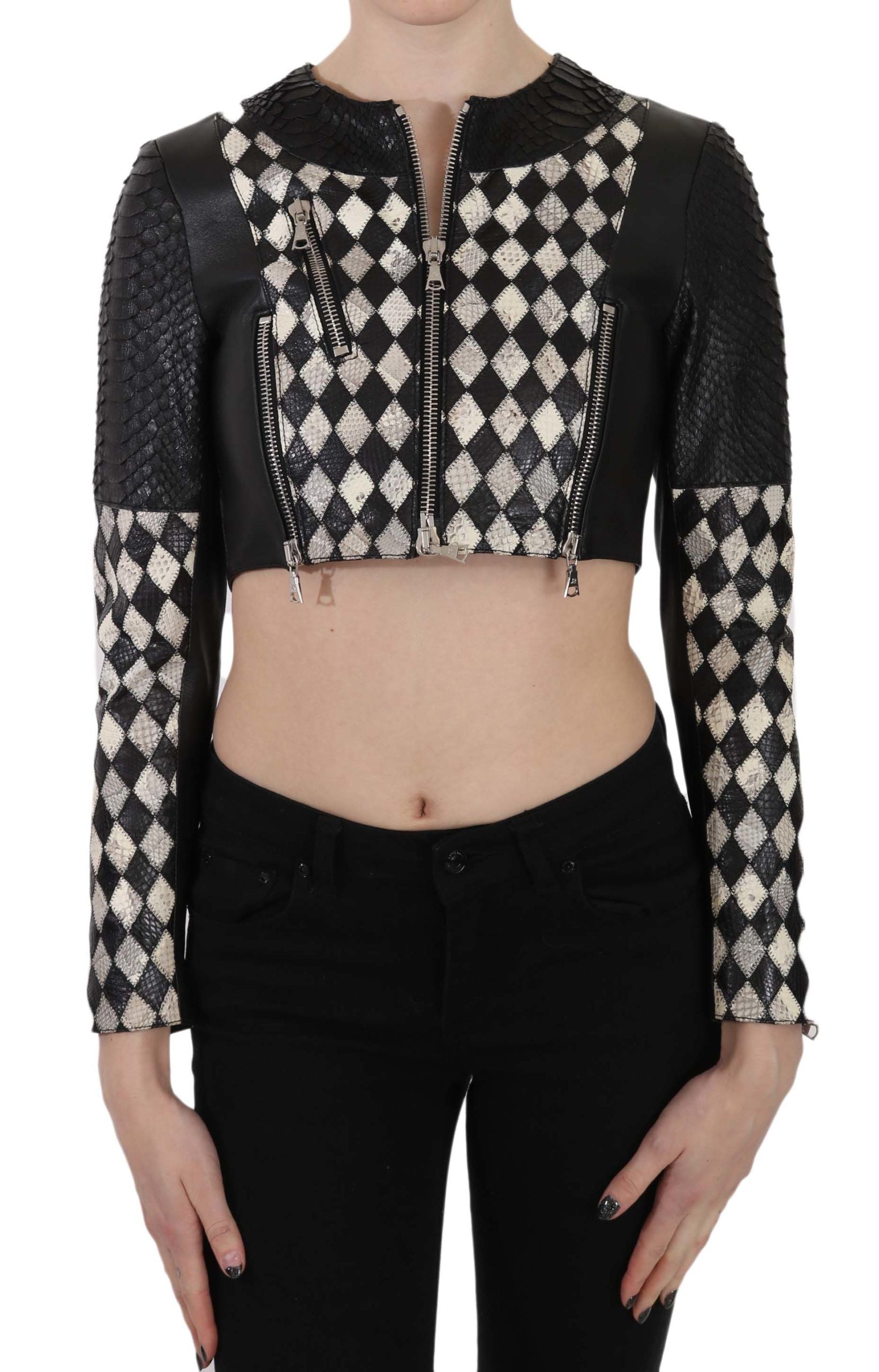Chic Biker-Inspired Cropped Leather Jacket - ventzia