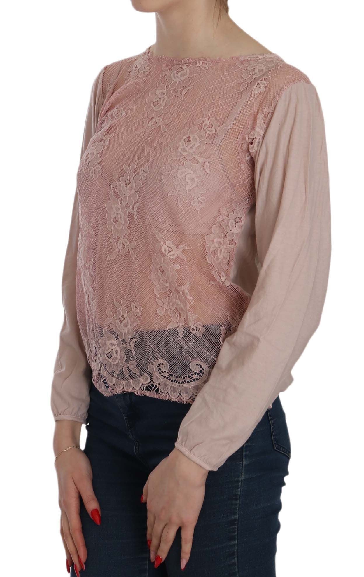 Elegant Pink Lace Boat Neck Blouse - ventzia