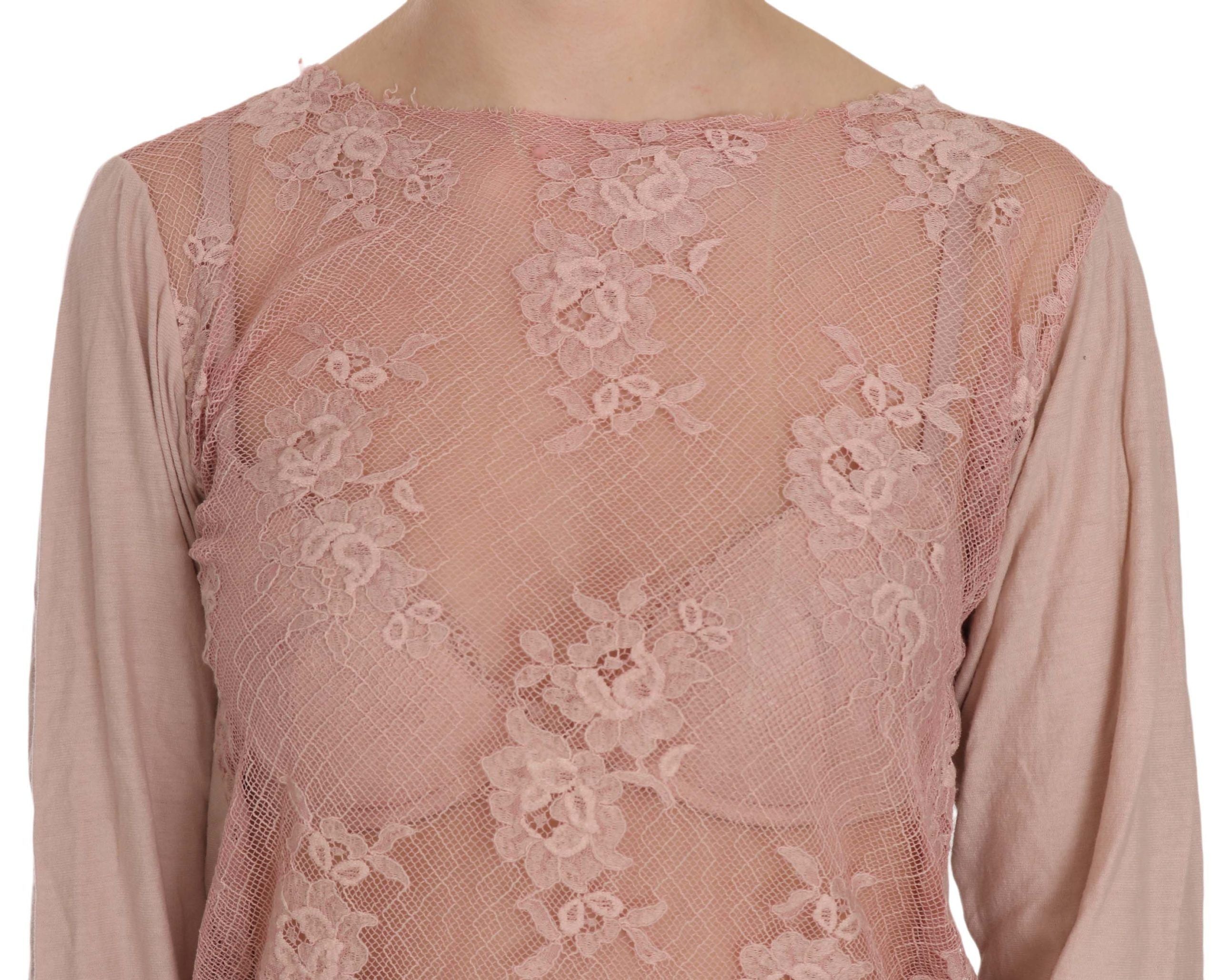 Elegant Pink Lace Boat Neck Blouse - ventzia